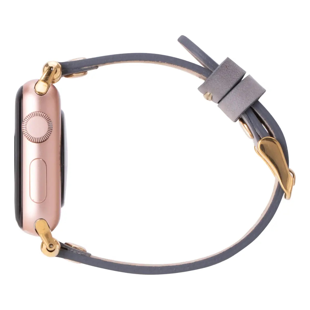 Slim Gray Leather Apple Watch Band with Gold Rivet - Stylish & Durable Replacement Strap for Work, Gym & Everyday Wear