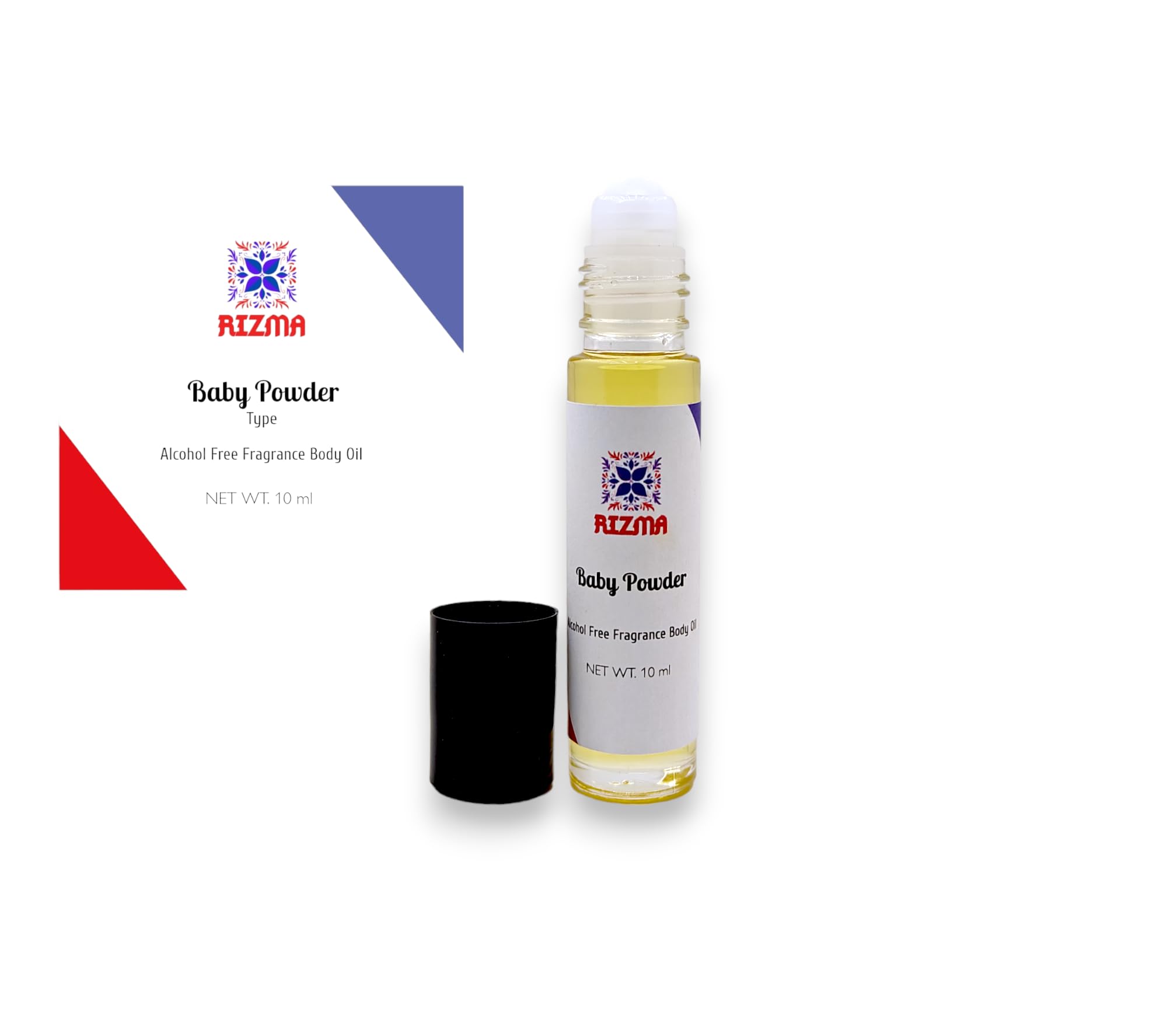 RIZMA Alcohol-Free Baby Powder Fragrance Body Oil Roll-On for Men & Women - Travel Size 10ml | Uncut Scent, Long-Lasting Moisturizer | Perfect for Daily Use, Gym, Travel & On-the-Go Freshness