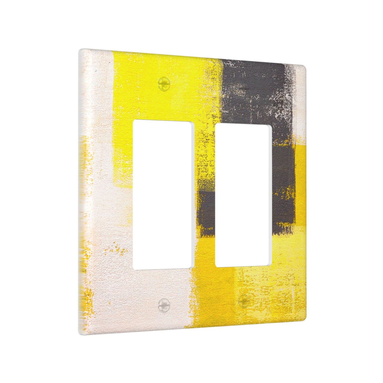Funny Abstract Yellow Double Rocker Light Switch Cover - 2 Gang Decorator Wall Plate (4.5 x 4.5 Inch) for Home, Office & Kids Room Decoration - Unique Light Switch Faceplate for Modern Interior Design