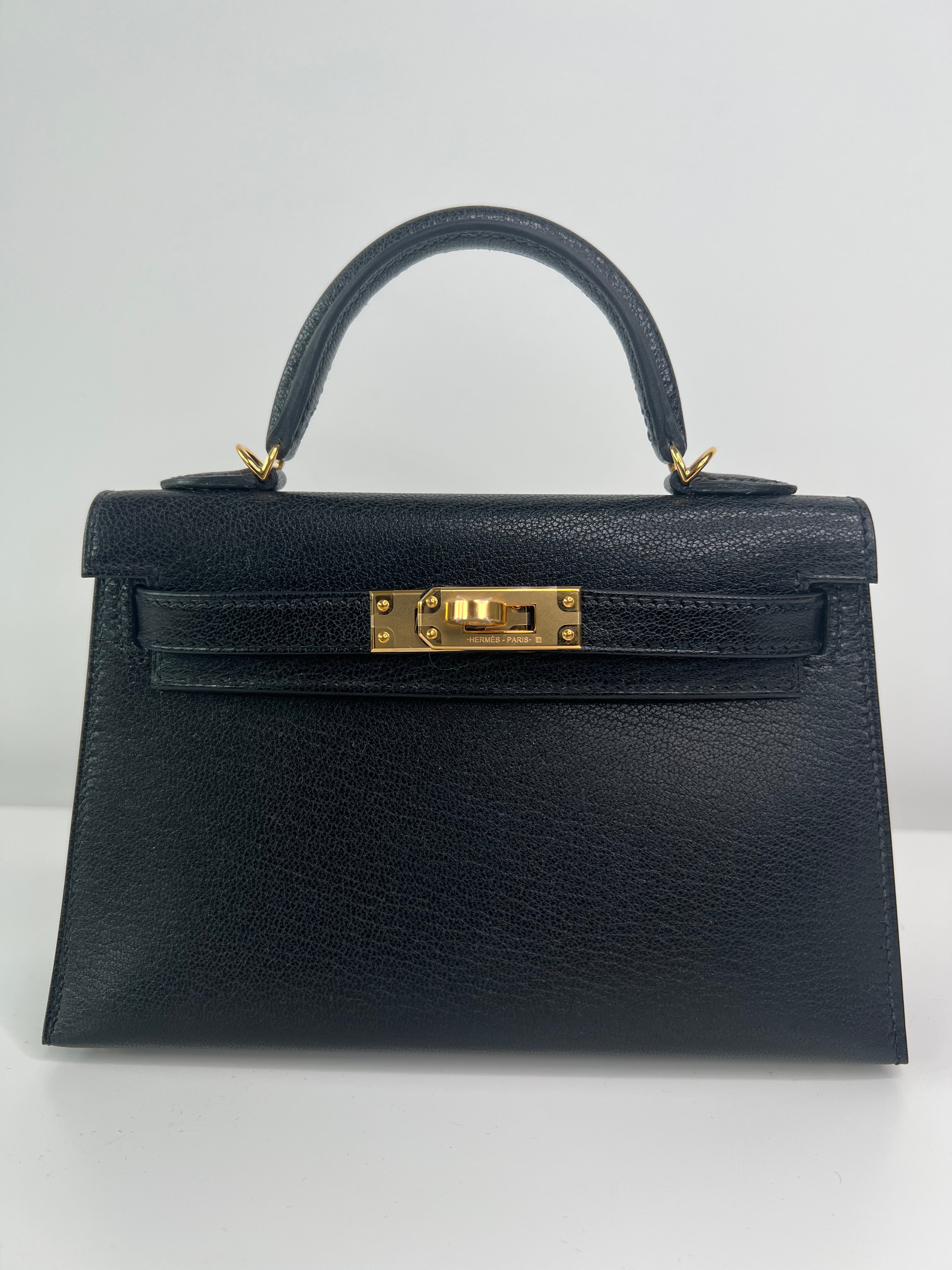 Authentic Hermes Kelly 20 Handbag - Black Chévre Leather with Gold Hardware | Luxury Crossbody Bag for Women | Perfect for Work, Travel & Special Occasions