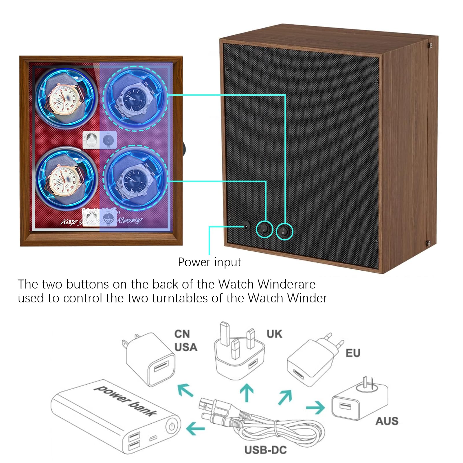 4 Slot Vertical Automatic Watch Winder Box - Quiet Motor, LED Backlight & Adjustable Watch Pillows for Men & Women - USB Powered Watch Storage Case | Perfect for Travel, Display & Luxury Watch Collection