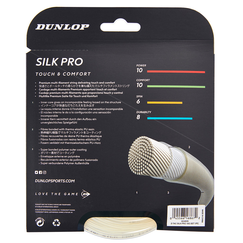 Dunlop Silk Pro 17/1.27 Tennis String - White | Premium Synthetic Gut String for Tennis Rackets | Perfect for Competitive Play & Recreational Tennis
