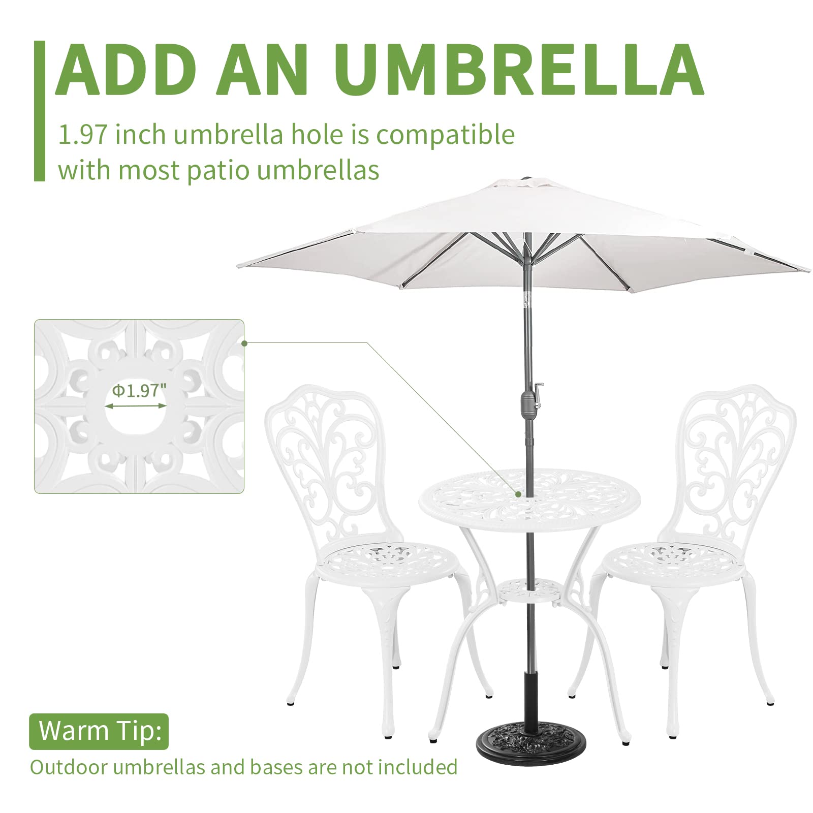 3-Piece Outdoor Patio Set - All-Weather Cast Aluminum Bistro Table & 2 Chairs with 1.97