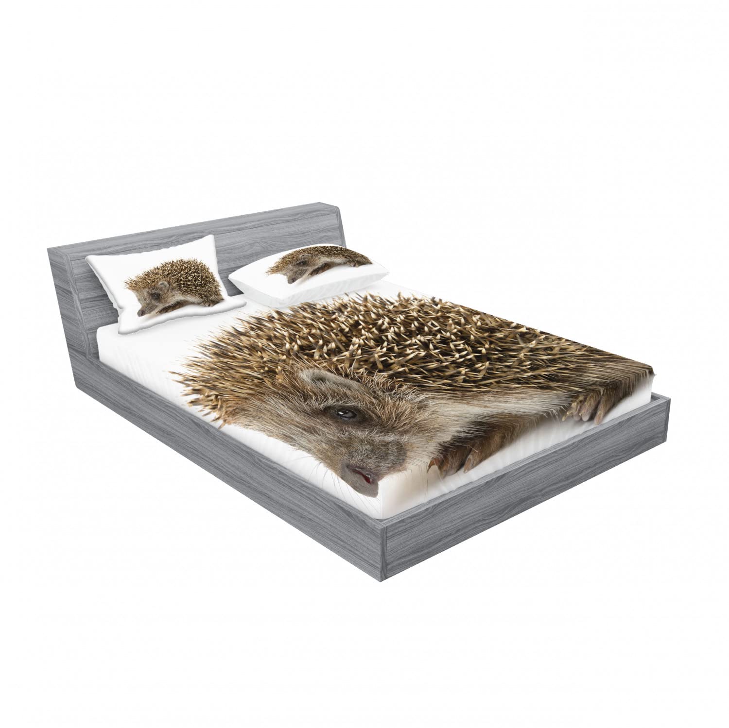 Ambesonne 2-Pack King Size Fitted Sheet & Pillow Sham Set - Hedgehog Design Small Mammal Bedding (4-Piece, Cocoa Brown) for Cozy Home Decor & Animal Lover's Bedroom