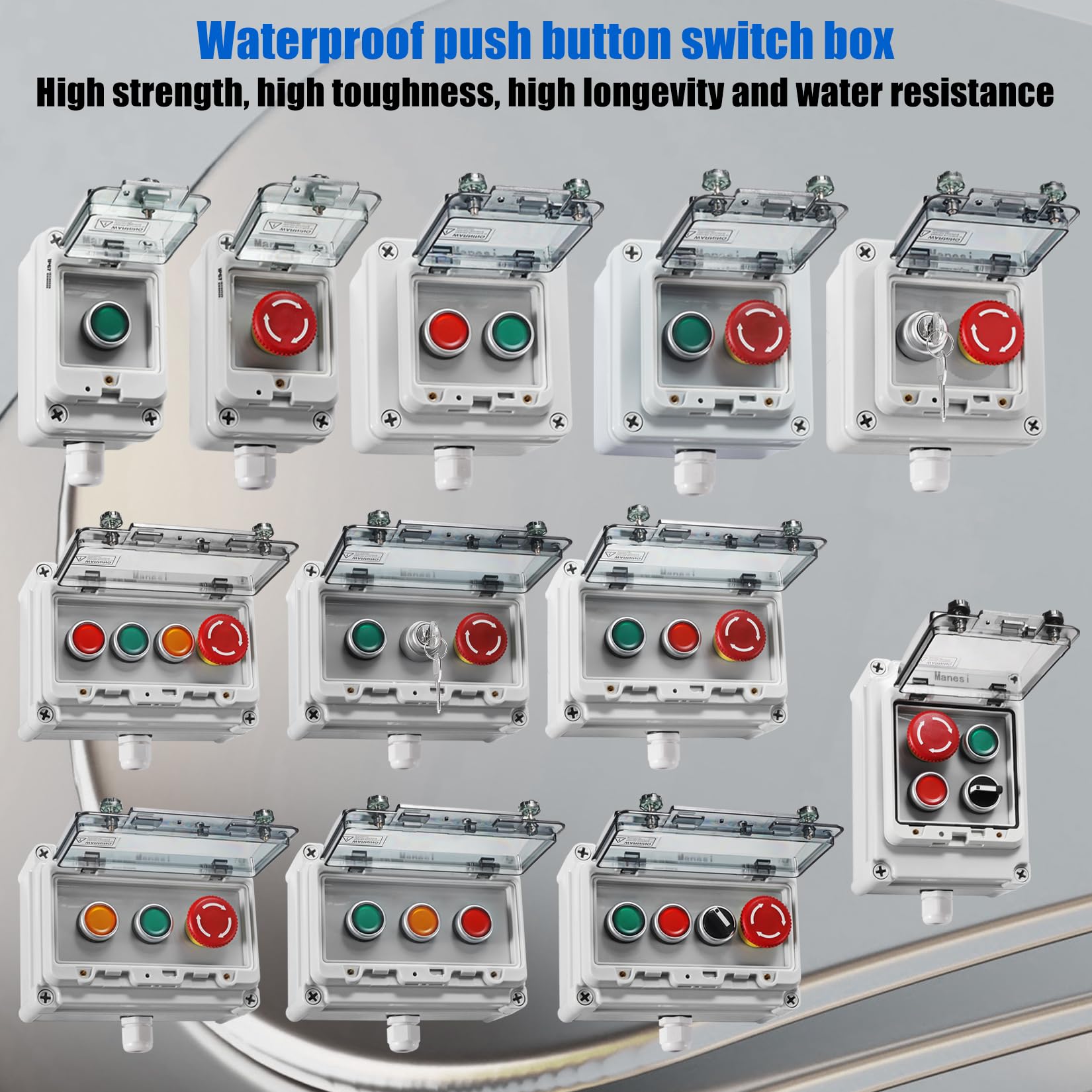 **Waterproof Push Button Switch IP67 - Green/Red/Yellow Instant & Emergency Stop Switch with Protective Cover - Anti-Misoperation for Outdoor, Industrial, and Emergency Use**