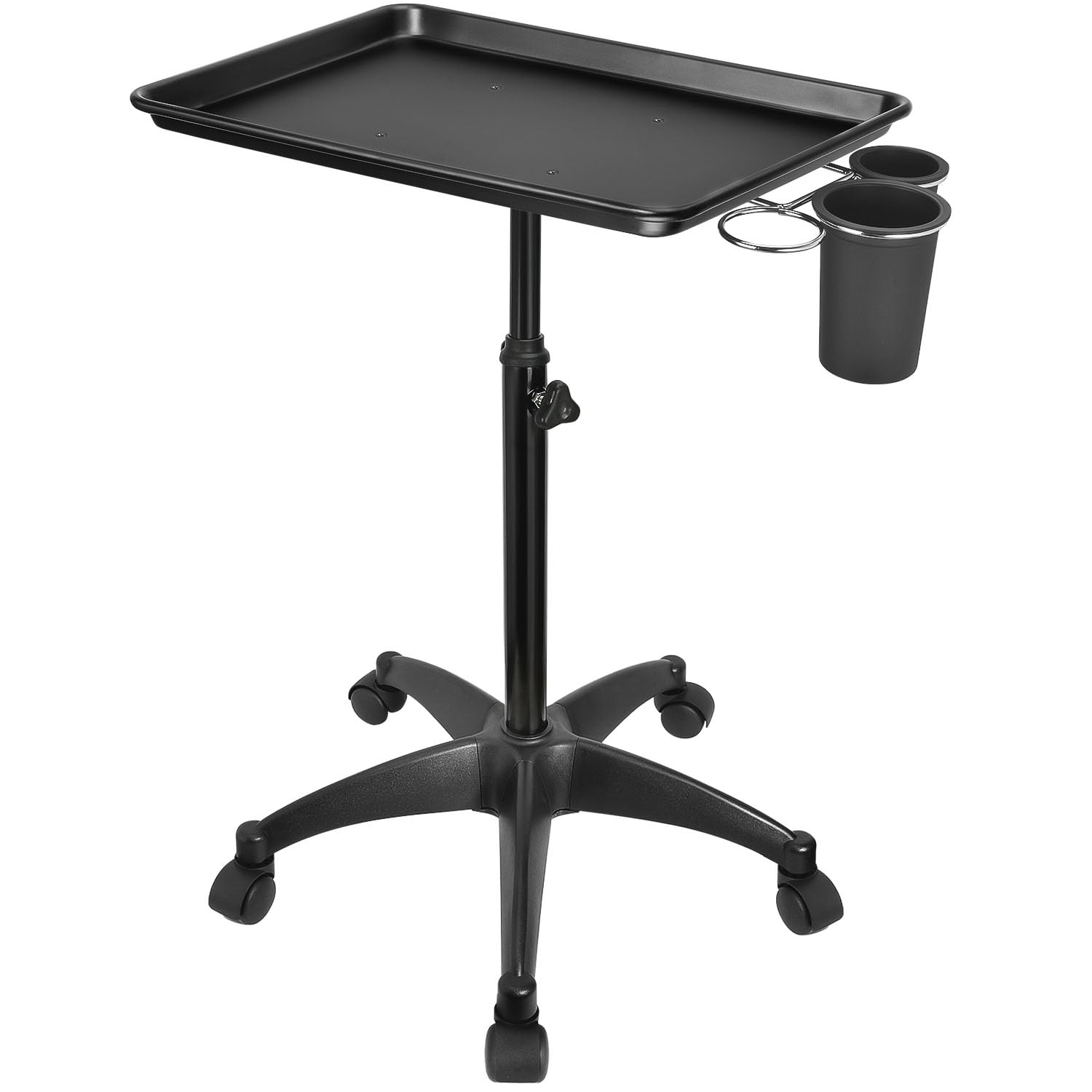 JOSTZHXIN Adjustable Salon Rolling Tray with Cup Holder - Professional Styling & Tattoo Service Cart for Beauty Salon, Spa & Clinic - Mobile Storage Trolley for Hair Tools, Tattoo Supplies & Beauty Products (Black) - Perfect for Salon Styling, Tattoo Procedures & Spa Treatments