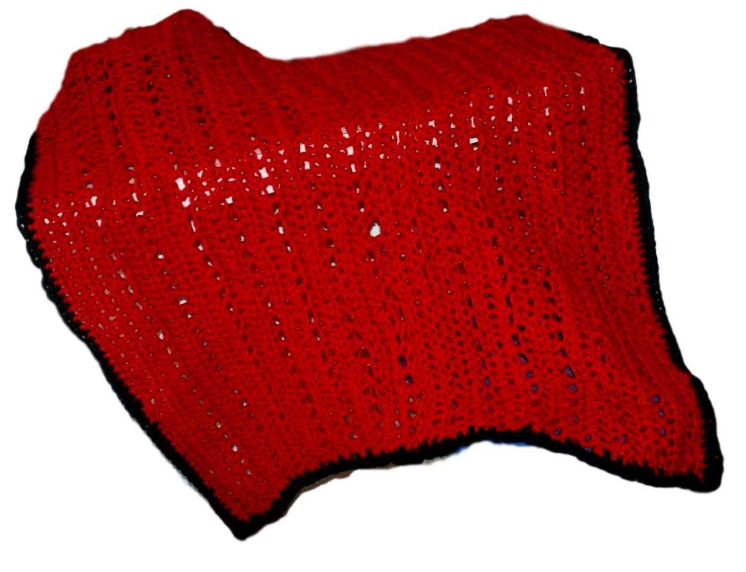 Handmade Crochet Baby Afghan Blanket - Soft Red & Black Knitted Crib Blanket for Newborns, Infants & Toddlers - Perfect for Nursery, Stroller, Swaddle & Photo Props