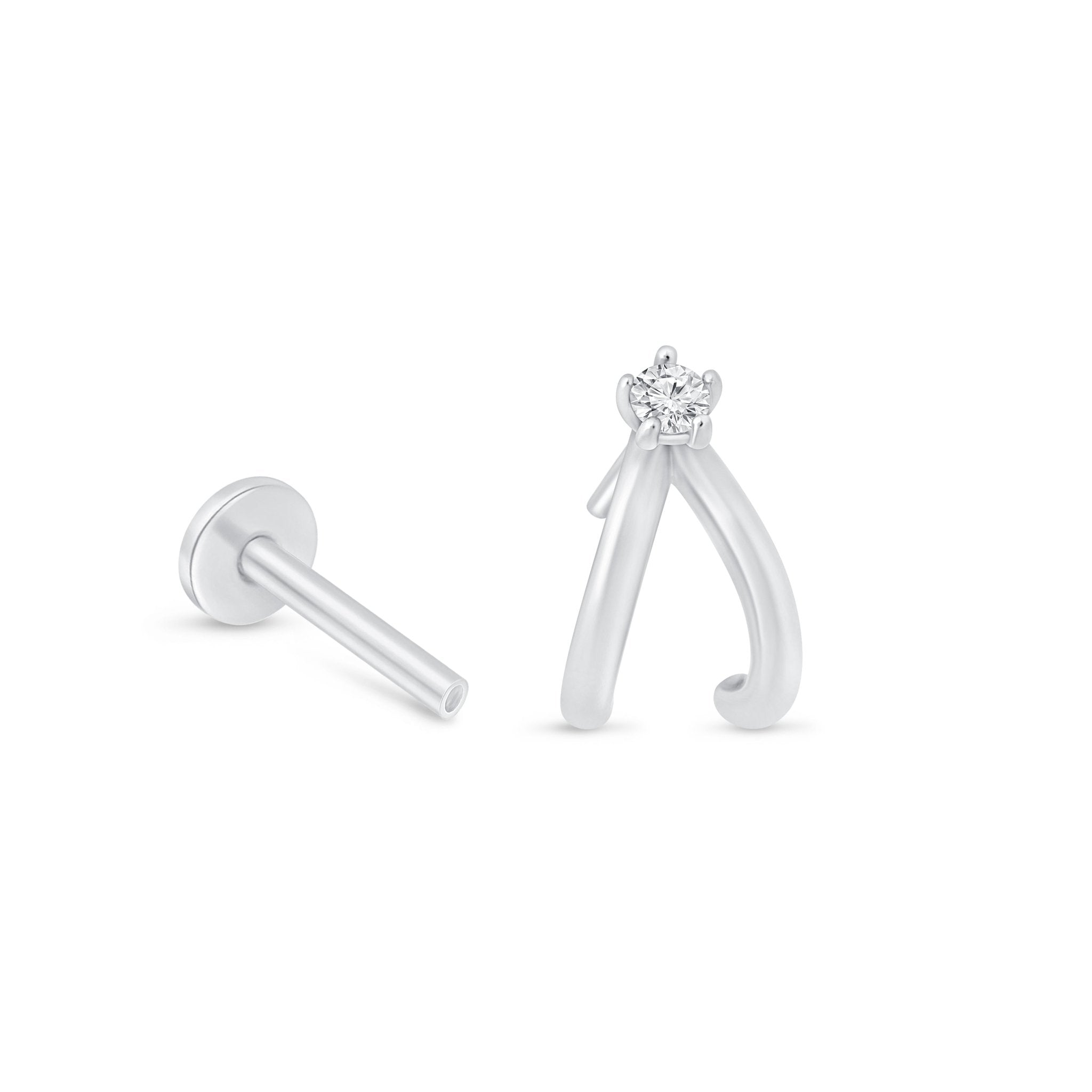 14K White Gold Diamond Double Suspender Flat Back Stud Earrings - Elegant & Durable for Weddings, Parties & Special Occasions