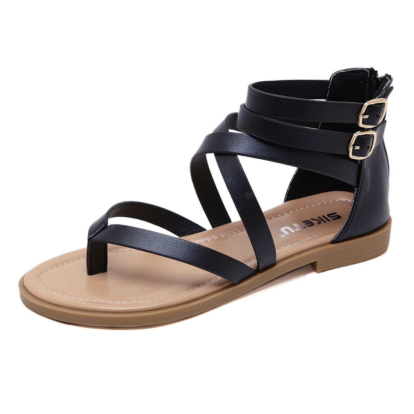 Women's Gladiator Sandals - Casual Summer Clip Toe Ankle Strap Crisscross Flat Sandals - Lightweight Comfortable Walking Shoes for Beach, Vacation & Everyday Wear