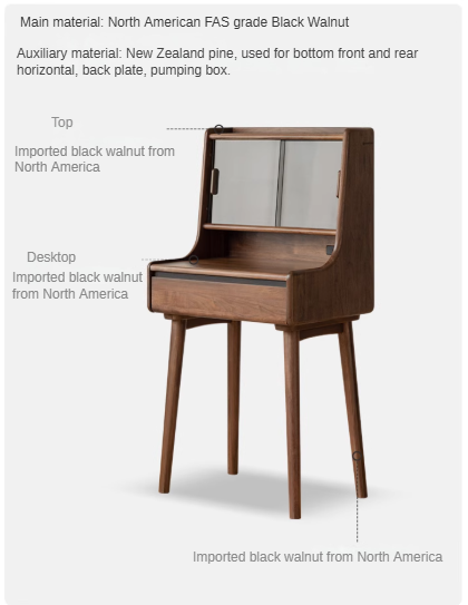 Black Walnut Solid Wood Lighted Vanity Dressing Table with Mirror - Elegant Makeup Desk for Bedroom, Bathroom, or Boudoir