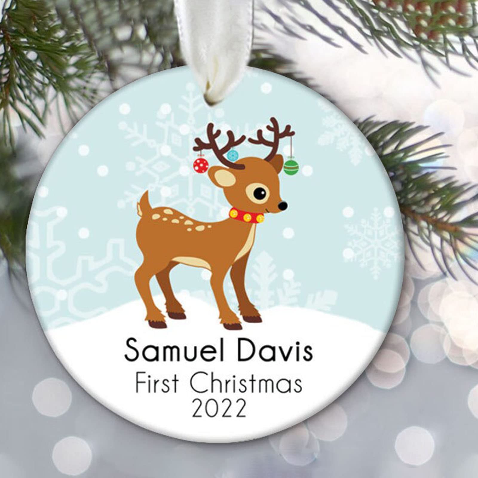 Personalized Baby's First Christmas Ornament - Custom Deer Design for Boys, Girls & Twins - Engraved with Child's Name & Year - Perfect First Xmas Gift for Newborns, Infants & Toddlers (Nursery Decor, Holiday Keepsake, Family Christmas Tree Tradition)