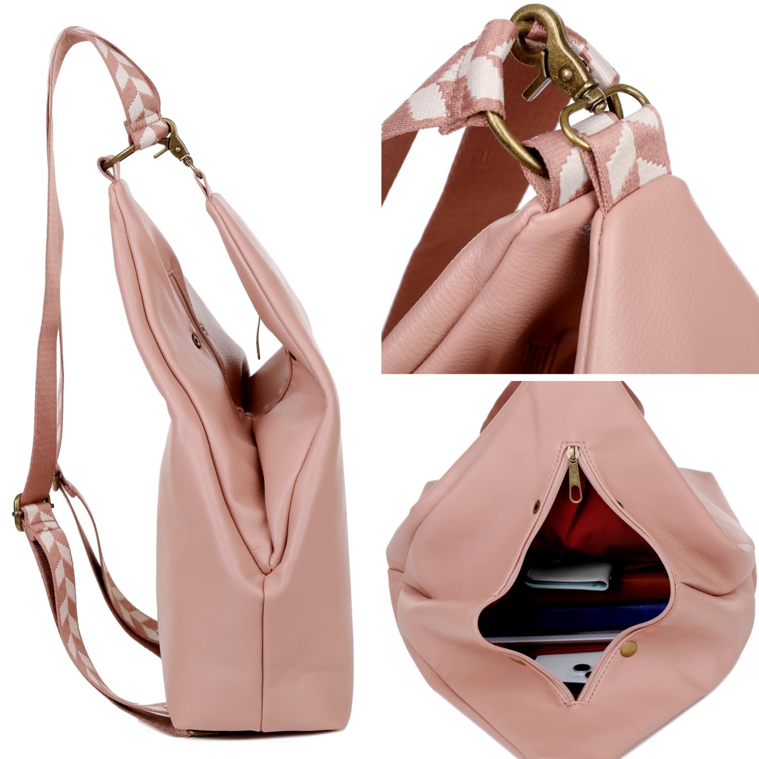 Stylish Vegan Leather Backpack Purse for Women - Small Hiking Sling Crossbody Bag XB-24 (Pink) | Waterproof Lightweight Travel Daypack for Work, Gym & Outdoor Adventures