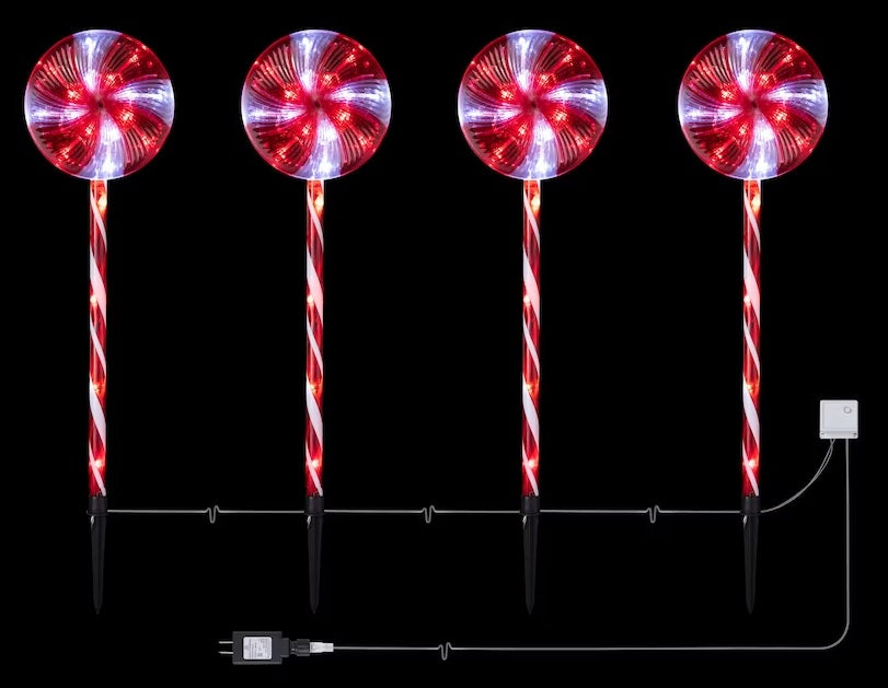 28 LED Peppermint Candy Solar Garden Stakes - 4 Pack Outdoor Decorative Lights for Yard, Pathway, Lawn & Landscape - Weatherproof Solar Powered Decoration for Christmas, Halloween & Year-Round Use