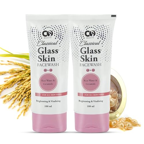 CO BEAUTY Glass Skin Face Wash with Ceramide & Rice Water - Turmeric Brightening Facial Cleanser for Glowing Skin & Improved Skin Barrier | 200ml (Pack of 2) | Perfect for Morning & Night Skincare Routine, Travel-Friendly Beauty Essential