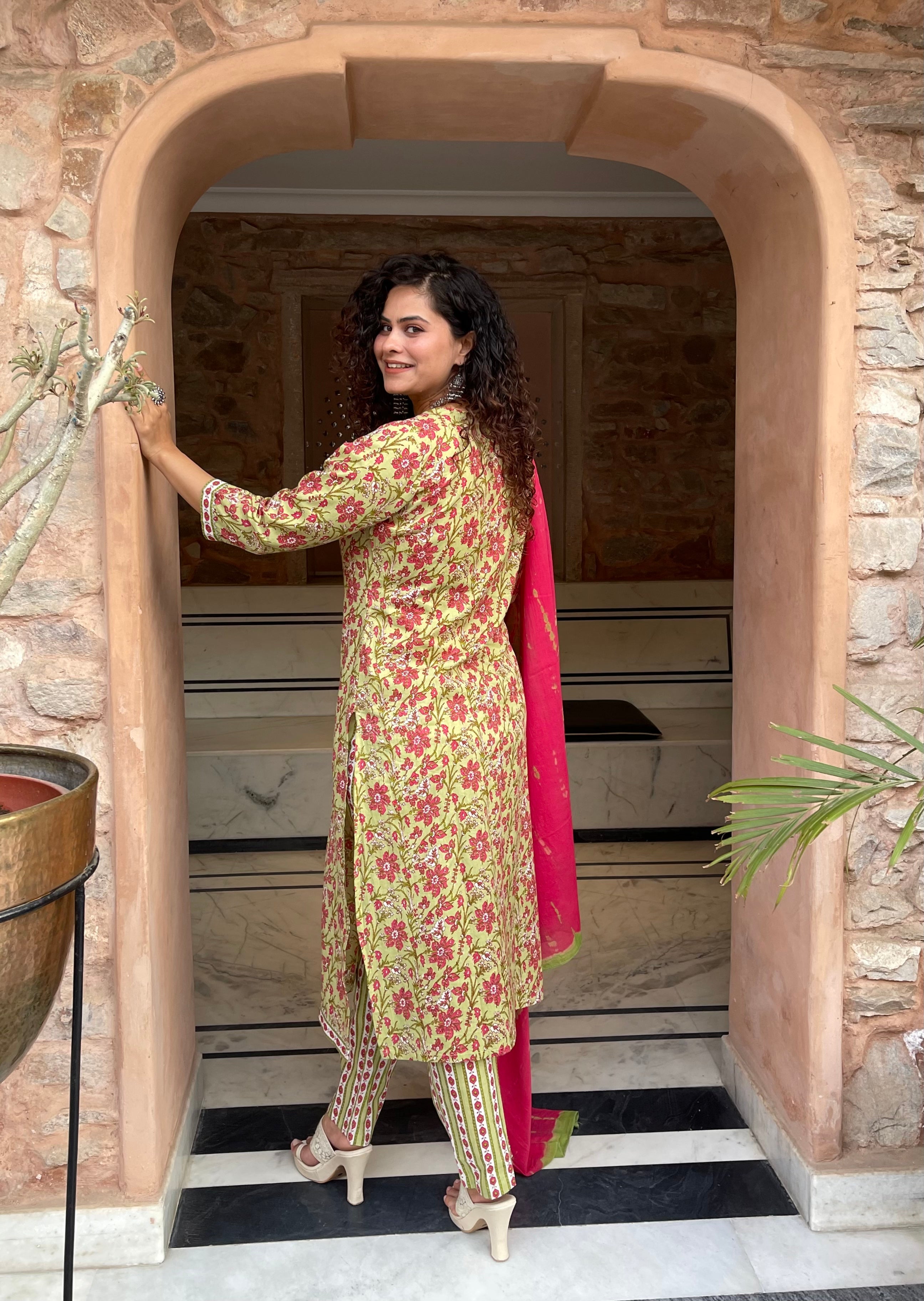 Stylish Green Block Print Kurta Suit Set for Women | Indian Ethnic Wear | Perfect for Festivals, Weddings & Casual Outings