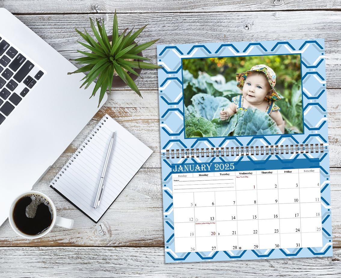 2025 Spiral-Bound Photo Frame Wall Calendar - Customizable 12-Month Desktop & Wall Planner (Geometric Design #004) - Perfect for Home, Office & Gift Giving