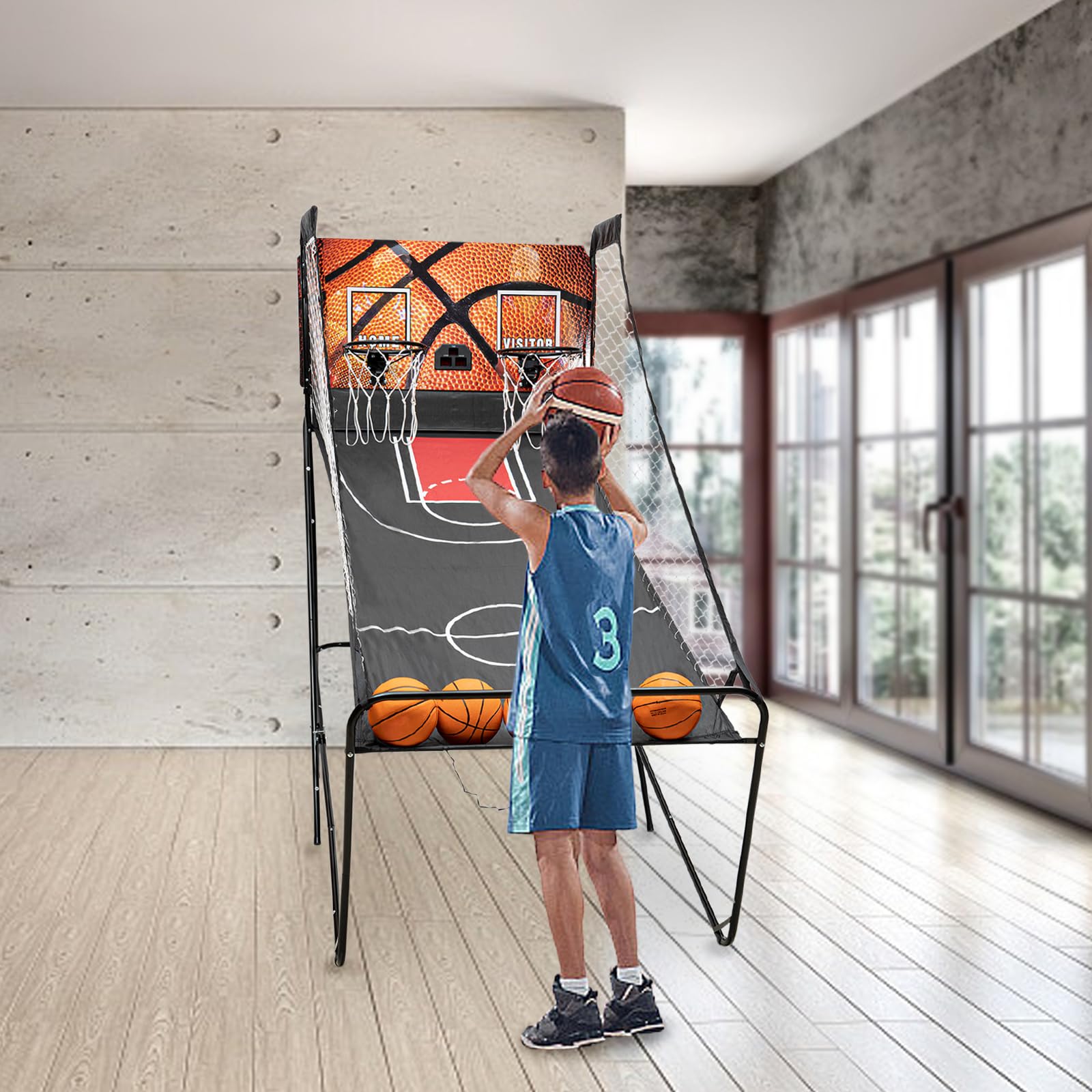 Dual Shot Foldable Indoor Basketball Arcade Game with LED Digital Scoreboard & Timer - 5 Balls & Pump Included - Perfect for Kids & Teens - Fun for Home, Game Rooms & Birthday Parties