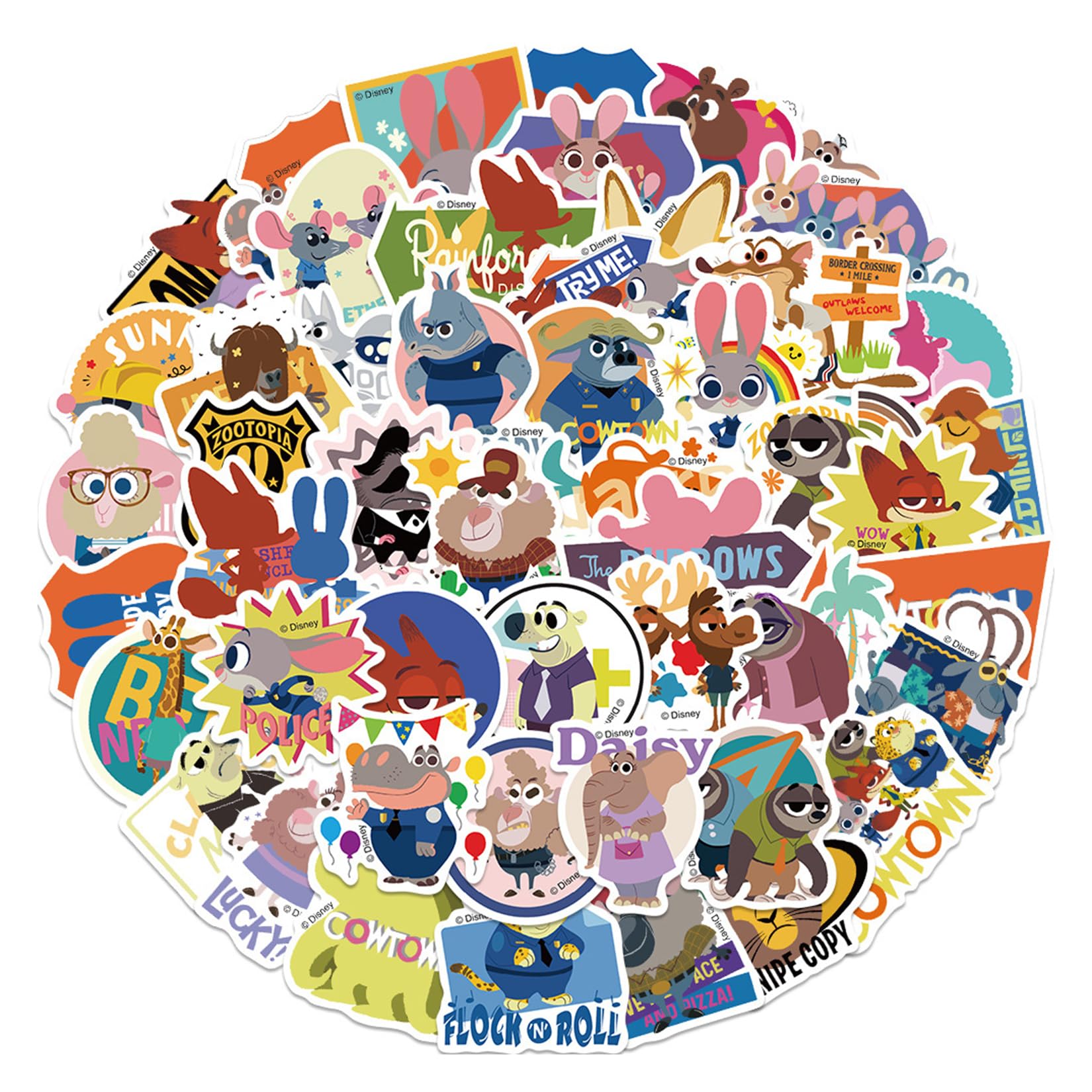 50Pcs Zootopia Judy Hopps & Nick Wilde Vinyl Waterproof Stickers - Cute Cartoon Decals for Water Bottles, Laptops, Phones, Cars, Motorcycles - Perfect for Kids Room, School Supplies & DIY Crafts
