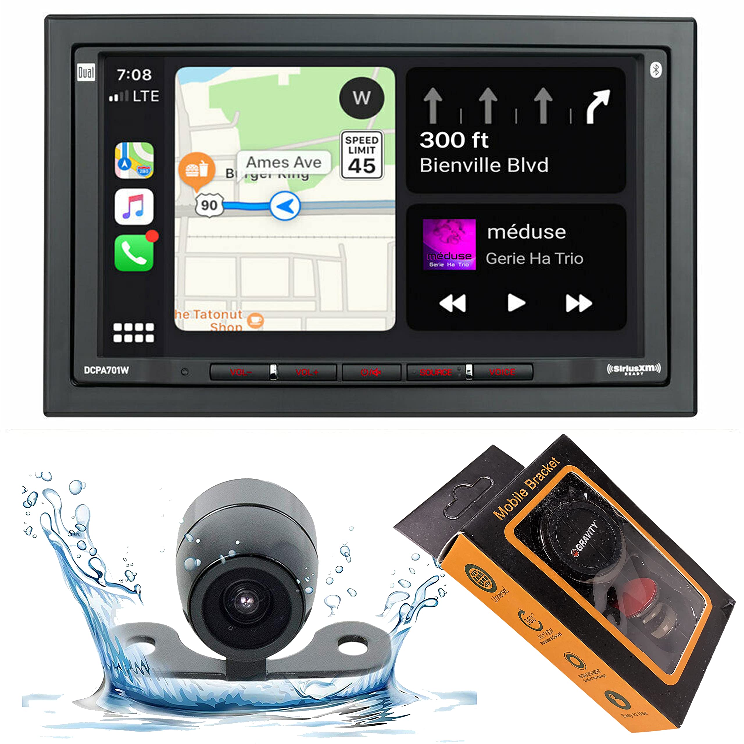 Dual Electronics DCPA701W 7-Inch Single-DIN Car Stereo with Bluetooth, Android Auto, Wireless CarPlay, WiFi, Built-in Gravity Magnet Phone Holder & Rearview Camera - Perfect for Hands-Free Calling, Music Streaming & Safe Driving in Your Vehicle