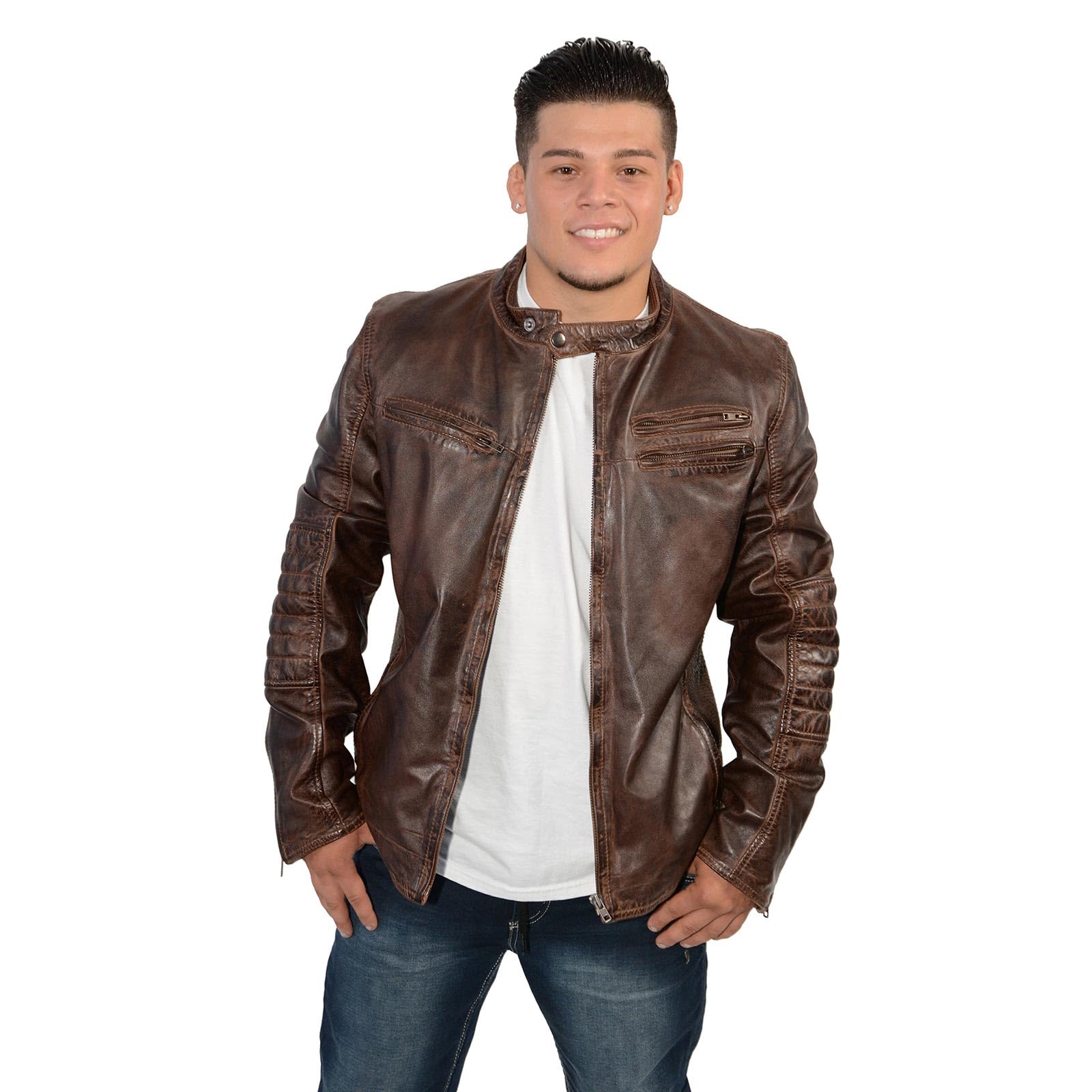 Milwaukee Leather SFM1805 Men's Black Side Stitch Cafe Racer Lambskin Leather Jacket – Stylish Motorcycle & Casual Wear for Men