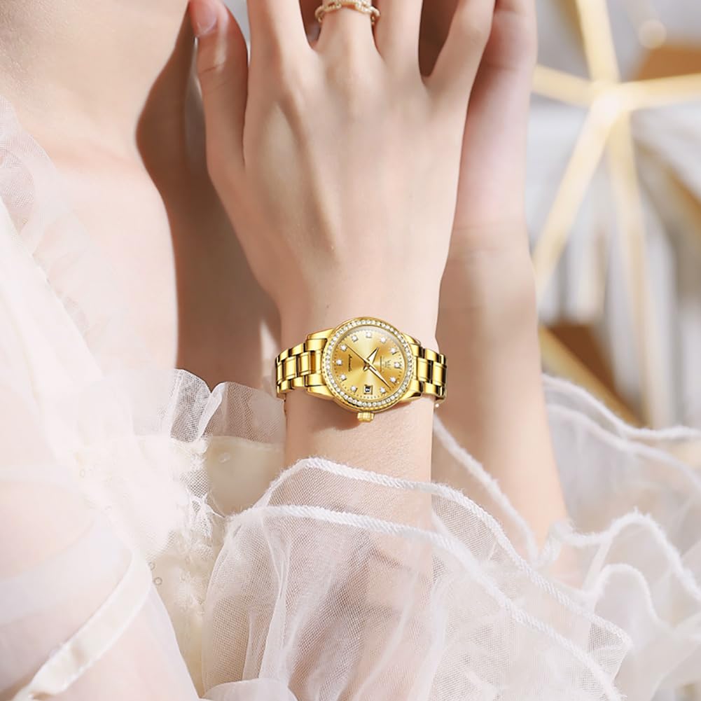 OLEVS Women's Automatic Diamond Watch - Stainless Steel Self-Winding Ladies Dress Wristwatch with Luminous Hands & Waterproof Design | Perfect for Business, Evening Events & Everyday Wear