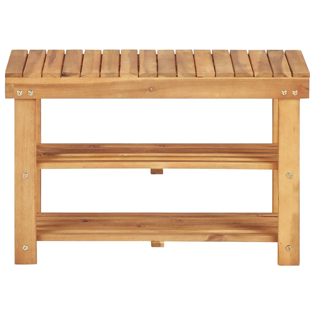 Solid Acacia Wood Shoe Rack Bench with 2 Shelves & Sturdy Top - 27.5