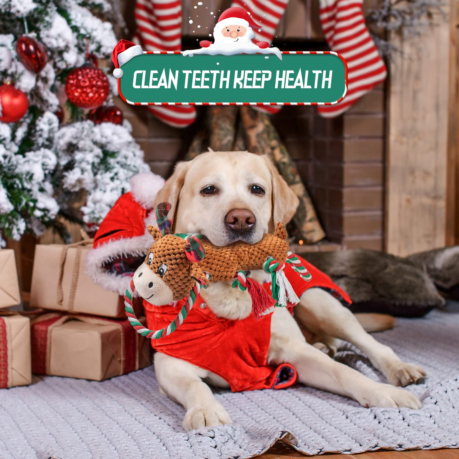 IOKHEIRA Christmas Squeaky Dog Toys for Chewers - Durable Plush Moose Toy for Puppies, Small, Medium & Large Dogs - Interactive Play & Training Gift for Pets - Perfect for Holiday Playtime & Bonding