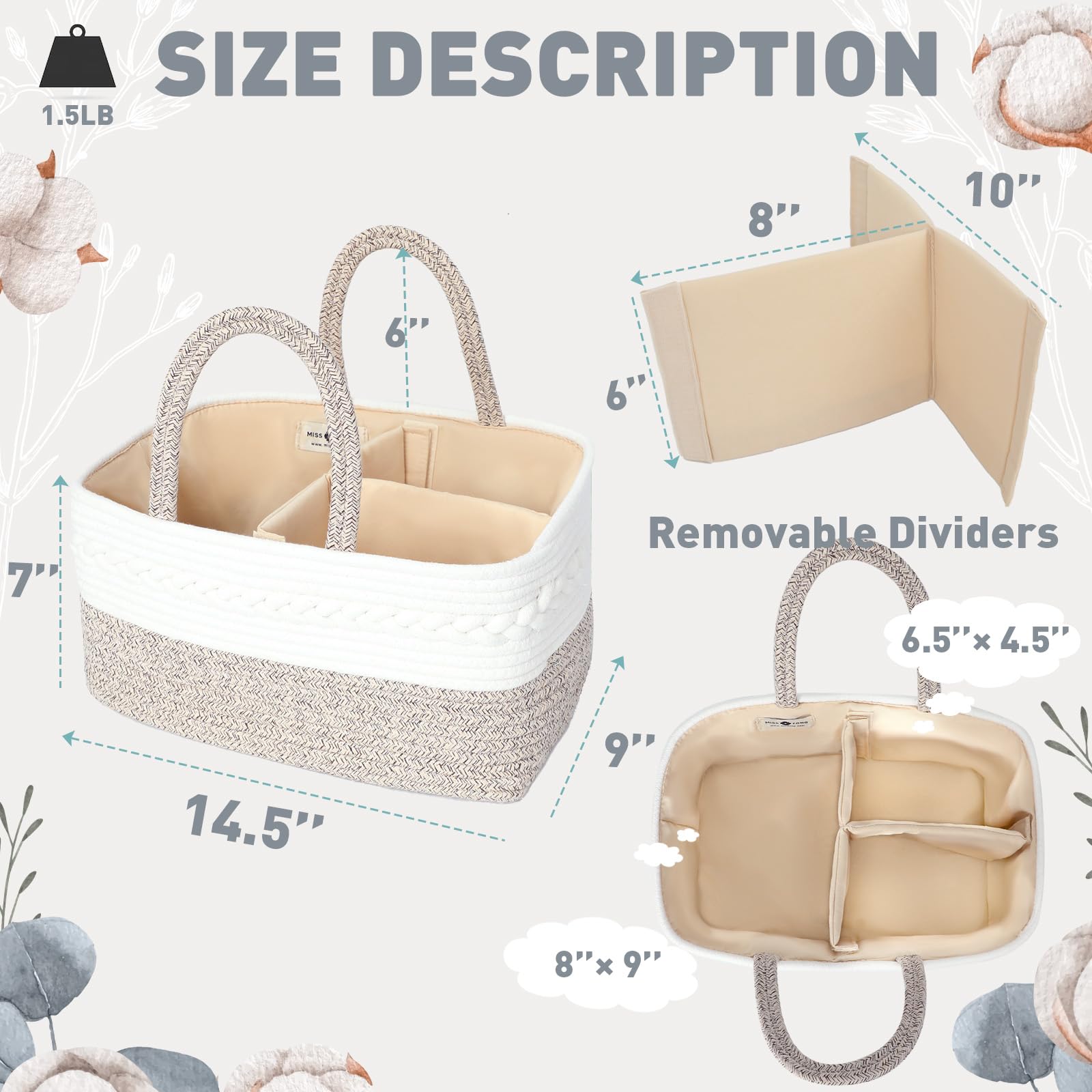 Miss Fong Portable Diaper Caddy Organizer with Removable Dividers - Travel Baby Changing Station for Newborns & Car Essentials Storage (Natural) | Perfect for Nursery, On-the-Go Parents & Road Trips