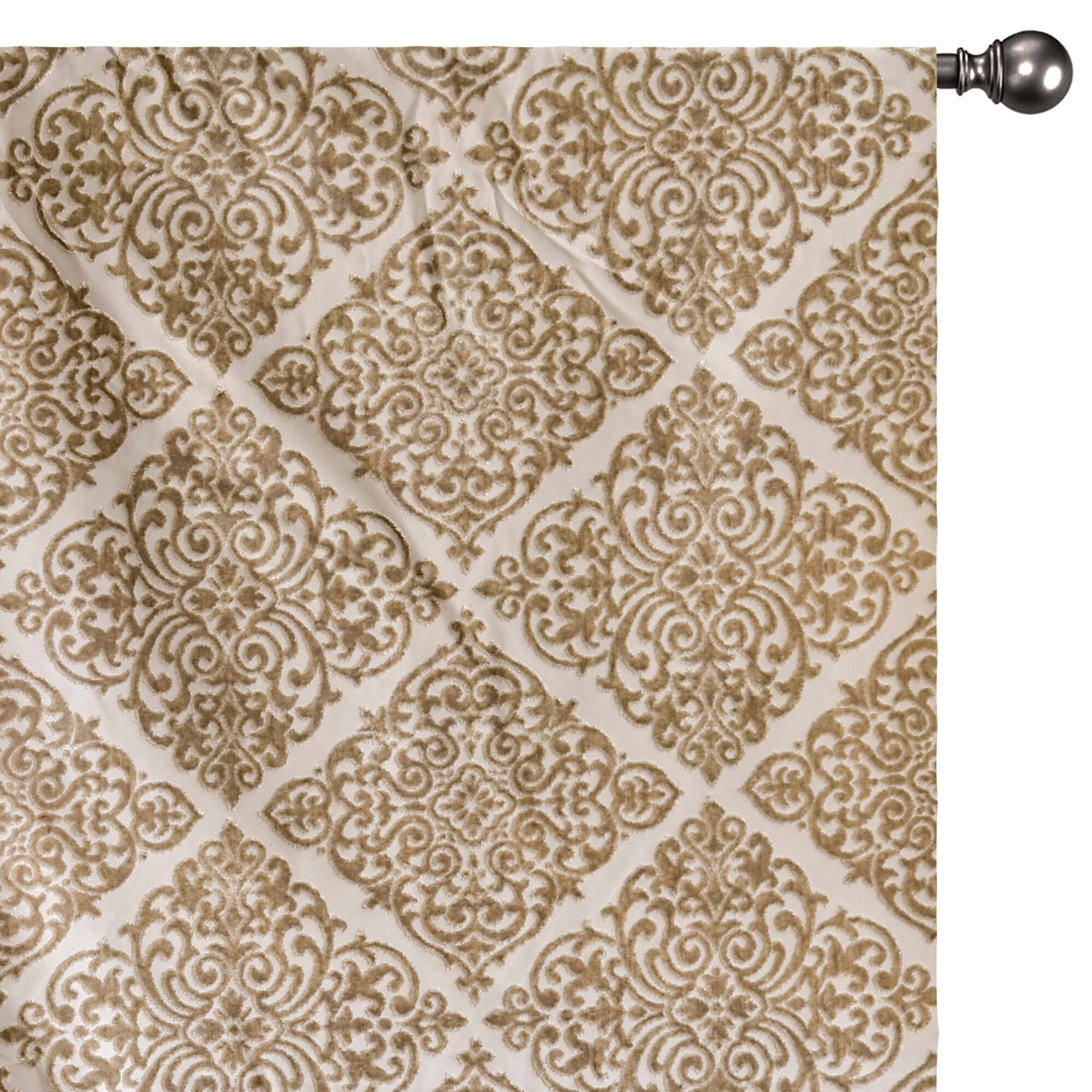 Beige Damask Jacquard Velvet Geometric Curtain Panels - Luxury Window Treatments for Living Room, Bedroom & Dining Room Decor