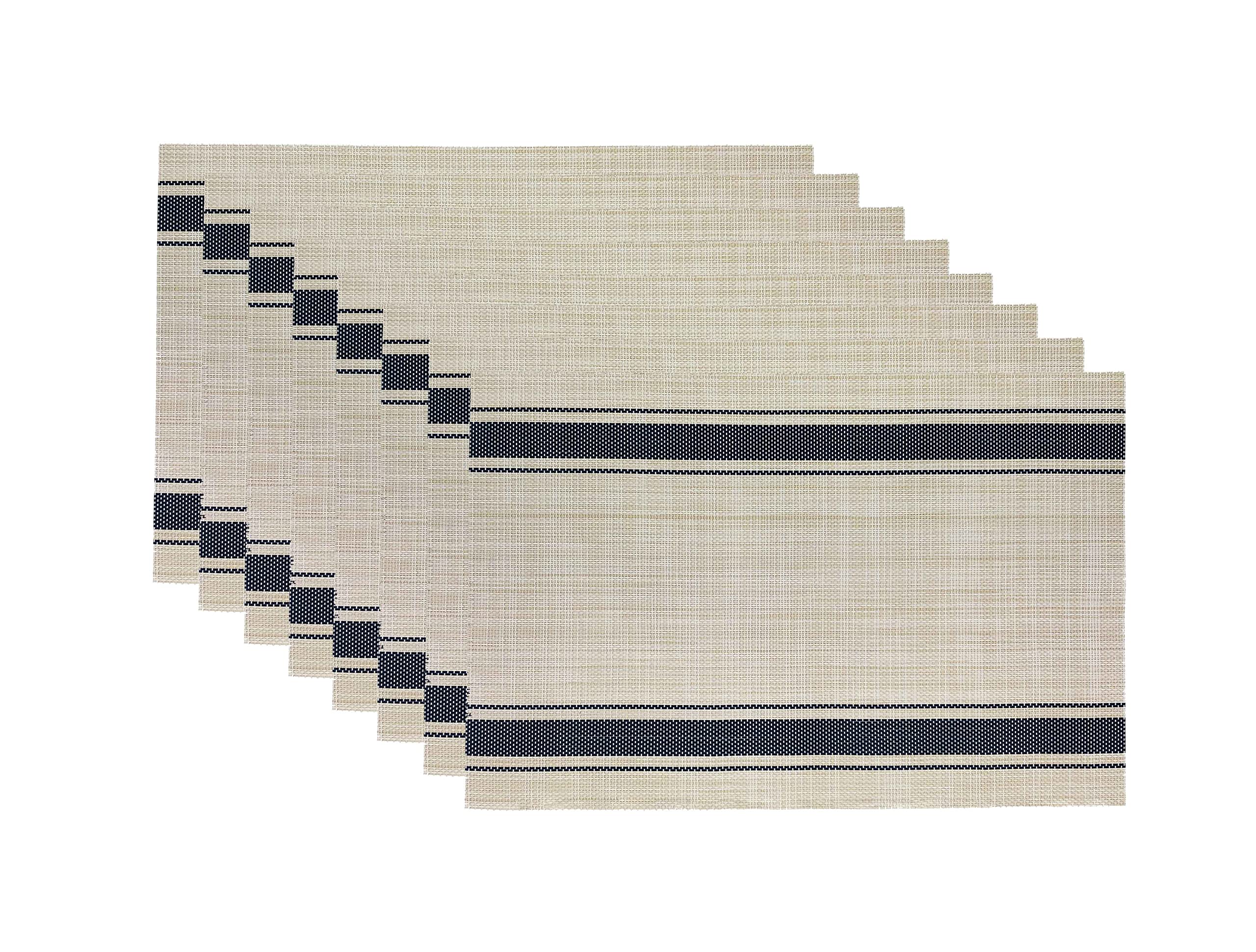 8-Piece Washable PVC Vinyl Placemats Set - Non-Slip Heat Resistant Table Mats for Kitchen & Dining Room - Blue Tableware Accessories - Perfect for Everyday Meals, Dinner Parties and Holiday Gatherings
