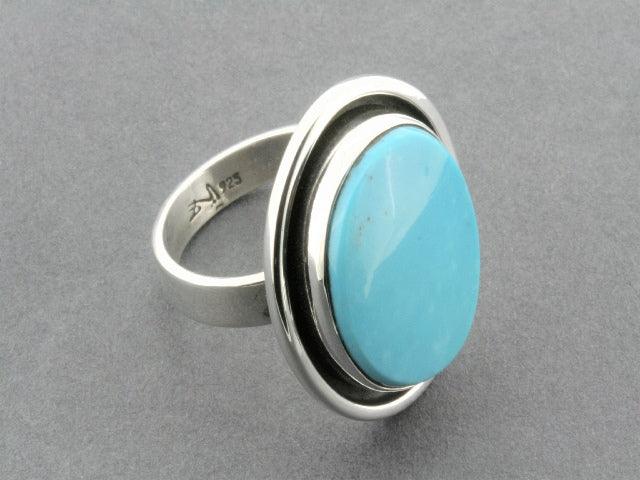 Turquoise & Oxidized Silver Double Bezel Ring - Handmade Boho Jewelry for Women, Perfect for Weddings, Parties & Everyday Wear