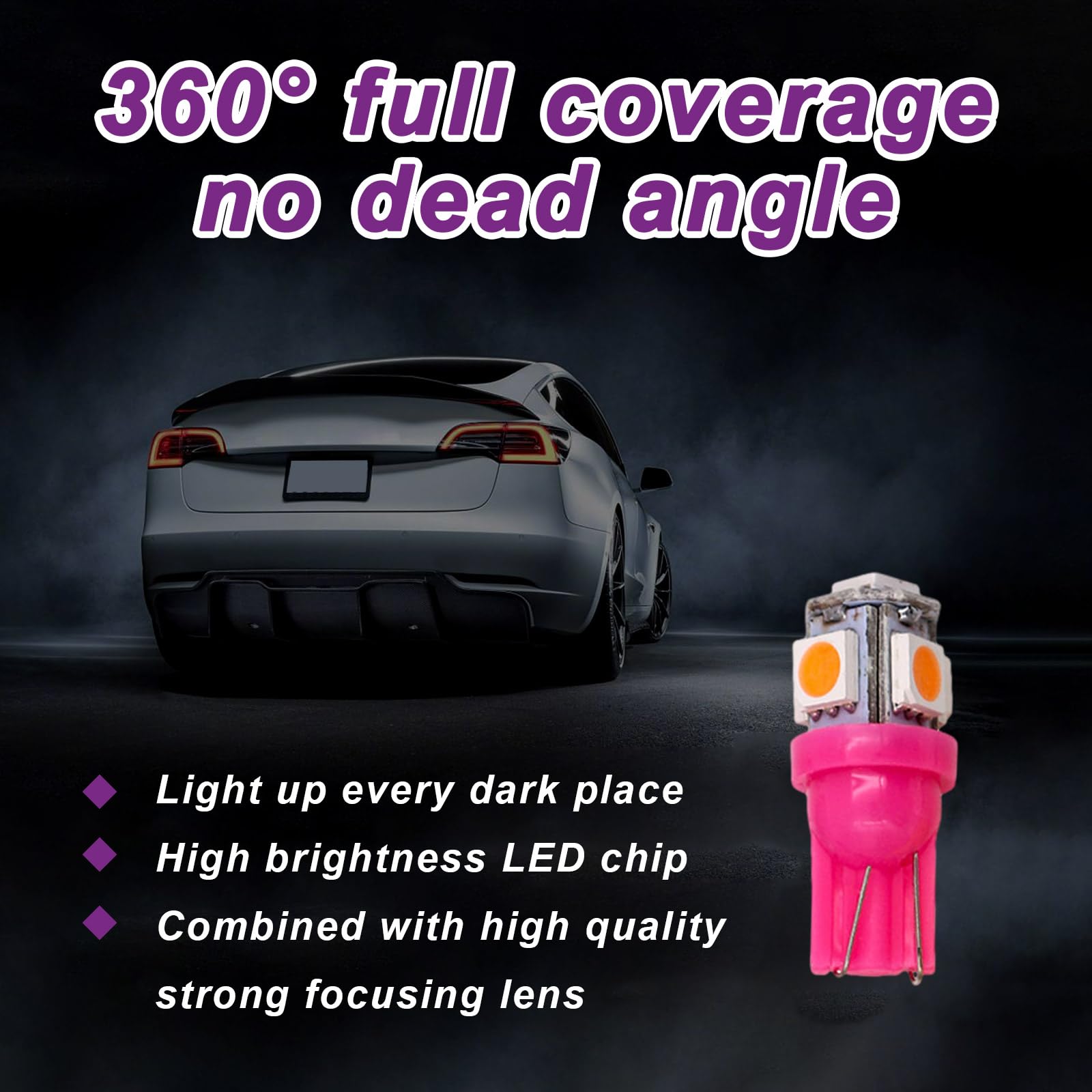 10 Pack T10 5050 5SMD LED Car Interior Light Bulbs - Super Bright Purple LED Replacement Bulbs for Dashboard, Dome, Map, Door, License Plate Lights | Perfect for Night Driving & Car Customization