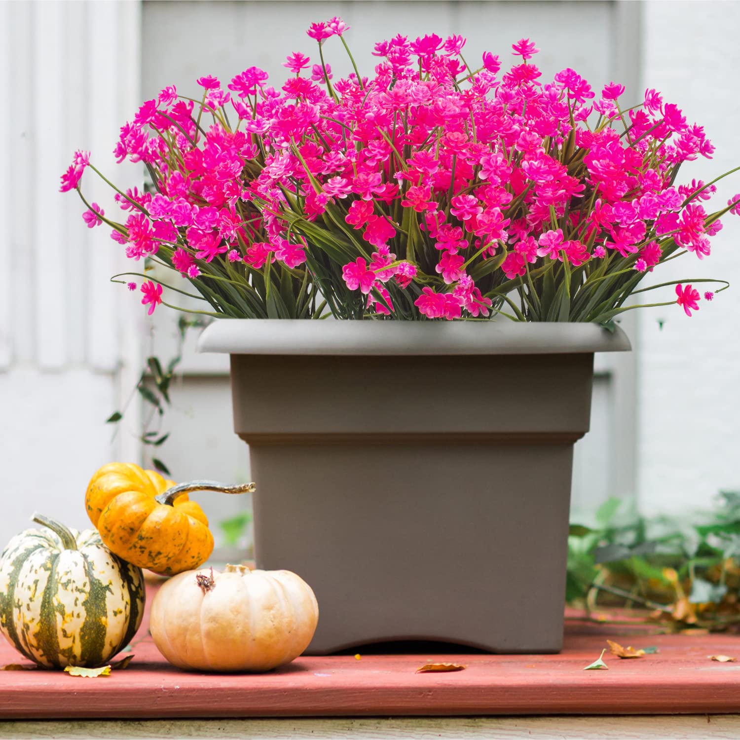 20 Pack UV Resistant Artificial Flowers - Outdoor Fake Plastic Plants for Garden, Porch & Window Box Decorations (Pink) | Perfect for Home, Wedding & Party Decoration