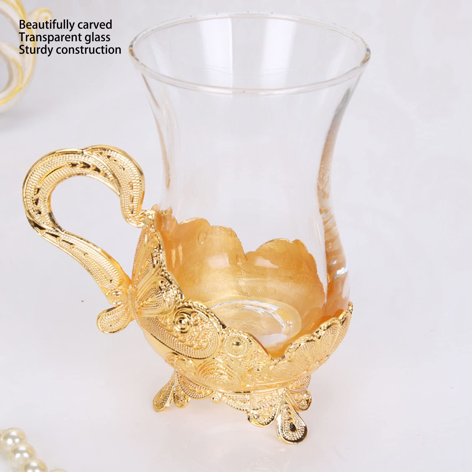 Vintage European Style Carved Coffee Cup and Saucer Set - Gold Zinc Alloy Tea Cup with Matching Saucer - Perfect for Home, Cafe, Restaurant, and Office Use