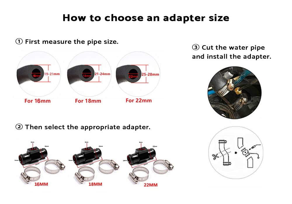 16mm Water Temperature Sensor Adapter - High Precision Thermometer Fitting for Motorcycle & Car Cooling Systems | Engine Monitoring, Performance Tuning, Radiator Hose Installation