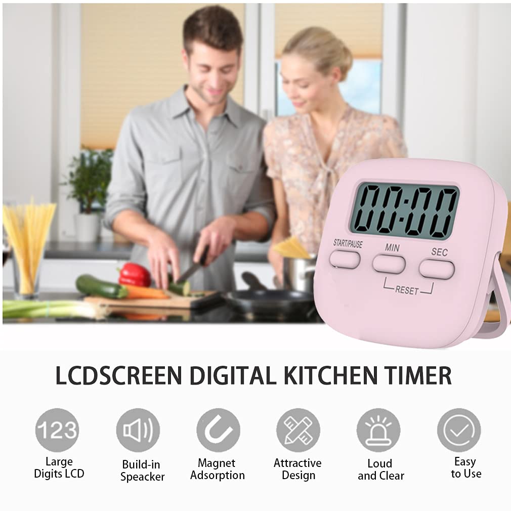 Pink Digital Kitchen Timer with Magnetic Back & Hanging Hole - HD Sound Countdown Stopwatch for Cooking, Baking, Study & Exercise - Perfect for Kids, Home & Classroom Use (Rectangle Design)