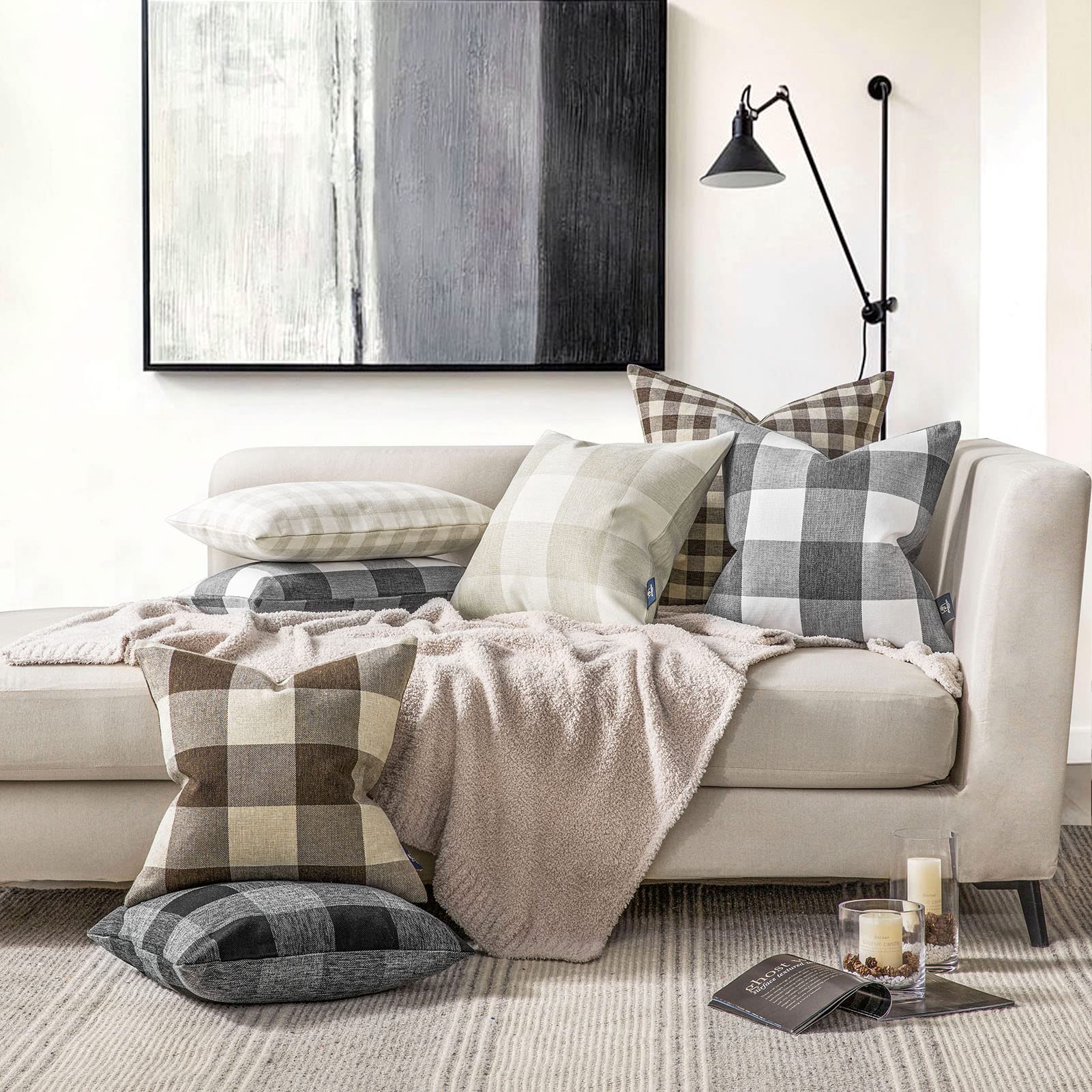Phantoscope Pack of 2 Black and White Gingham Buffalo Check Plaid Throw Pillow Covers 12x20 Inches - Farmhouse Square Decorative Pillow Cases for Sofa, Bed, Couch Indoor & Outdoor Home Decor