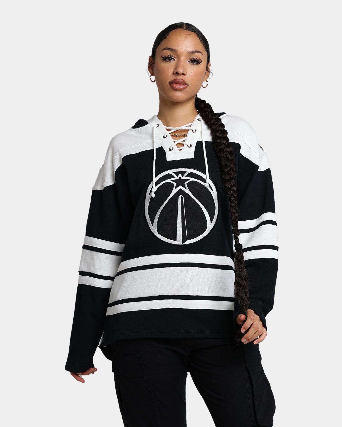 47 Brand Washington Wizards Superior Lacer Hoodie - Men's NBA Basketball Pullover Sweatshirt - Jet Black - Perfect for Game Day & Casual Wear