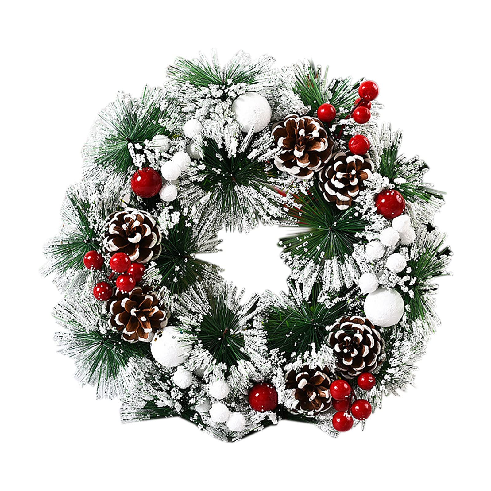 Handmade Christmas Wreath with Berries & Flocked Decorations - Rustic Floral Front Door Holiday Wreath for Festive Home Decor (Perfect for Christmas Front Door, Fireplace Mantel & Holiday Party Decorations)