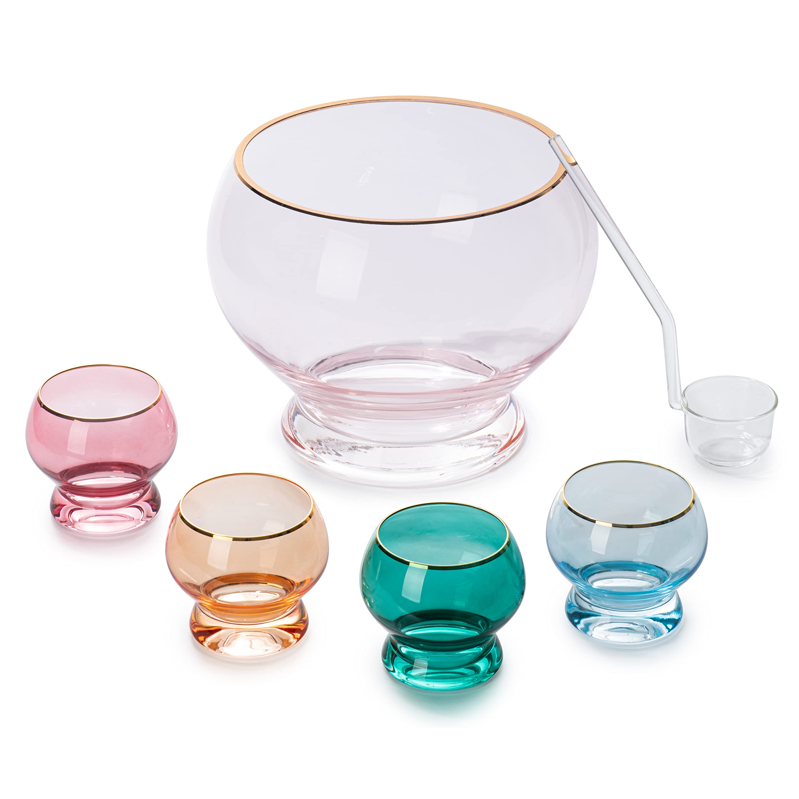 Vibrant 1.7 Gallon Punch Bowl Set with 4 10oz Glasses & Ladle - Perfect for Margaritas, Cocktails, Juice & Punch - Ideal Gift for Mother's Day, Wife, Mom & Friends - Great for Parties, Weddings & Holiday Gatherings