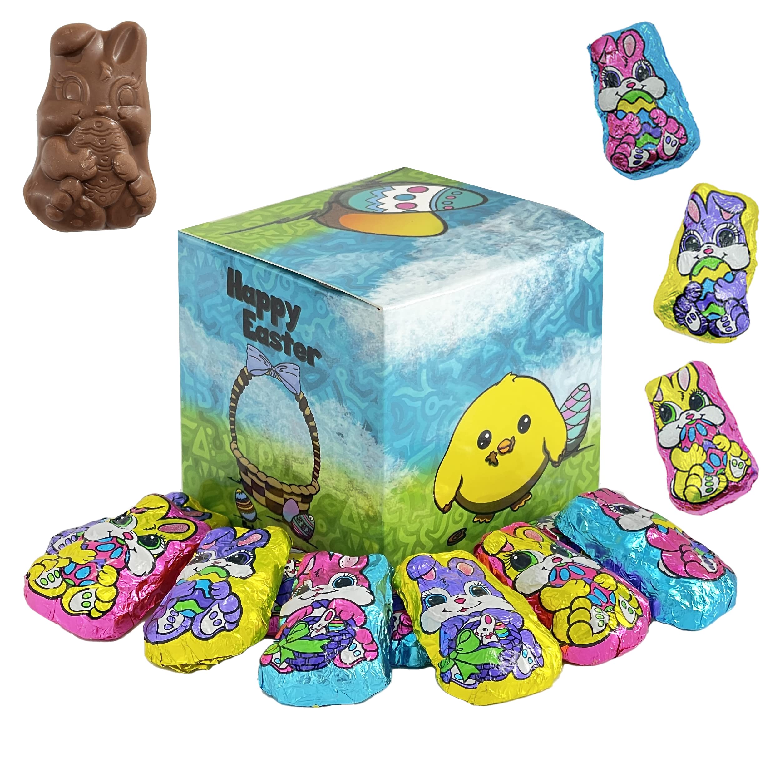 Fruidles Easter Milk Chocolate Bunnies in Gift Box - Smooth & Creamy Chocolate Treats for Easter Baskets, Party Favors & Egg Hunts - Individually Wrapped Colorful Foil Bunnies (8oz Half-Pound Bag)