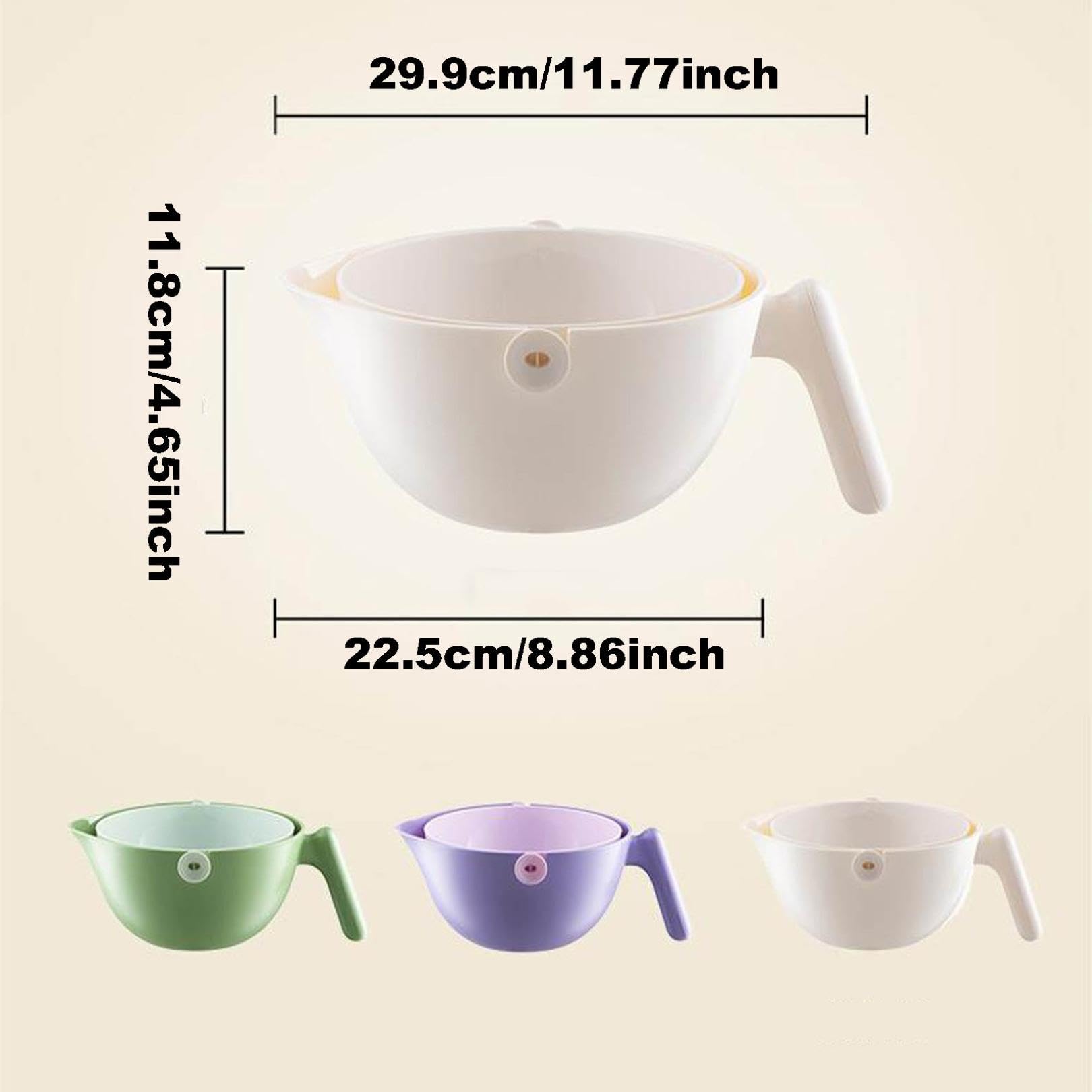 2 in 1 Kitchen Colander & Strainer Basket - 2 Qt BPA Free Plastic Double Layer Detachable Vegetable Fruit Pasta Noodle Washer with Rotating Handle (Green, Large) - Perfect for Salad Prep, Cooking & Kitchen Cleaning