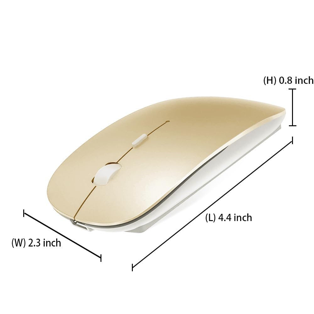 Rechargeable Bluetooth Mouse for MacBook, MacBook Air, Pro, iPad, Laptop, Notebook, PC, Chromebook - Wireless Gold Mouse for Work, Travel & Home Office Use
