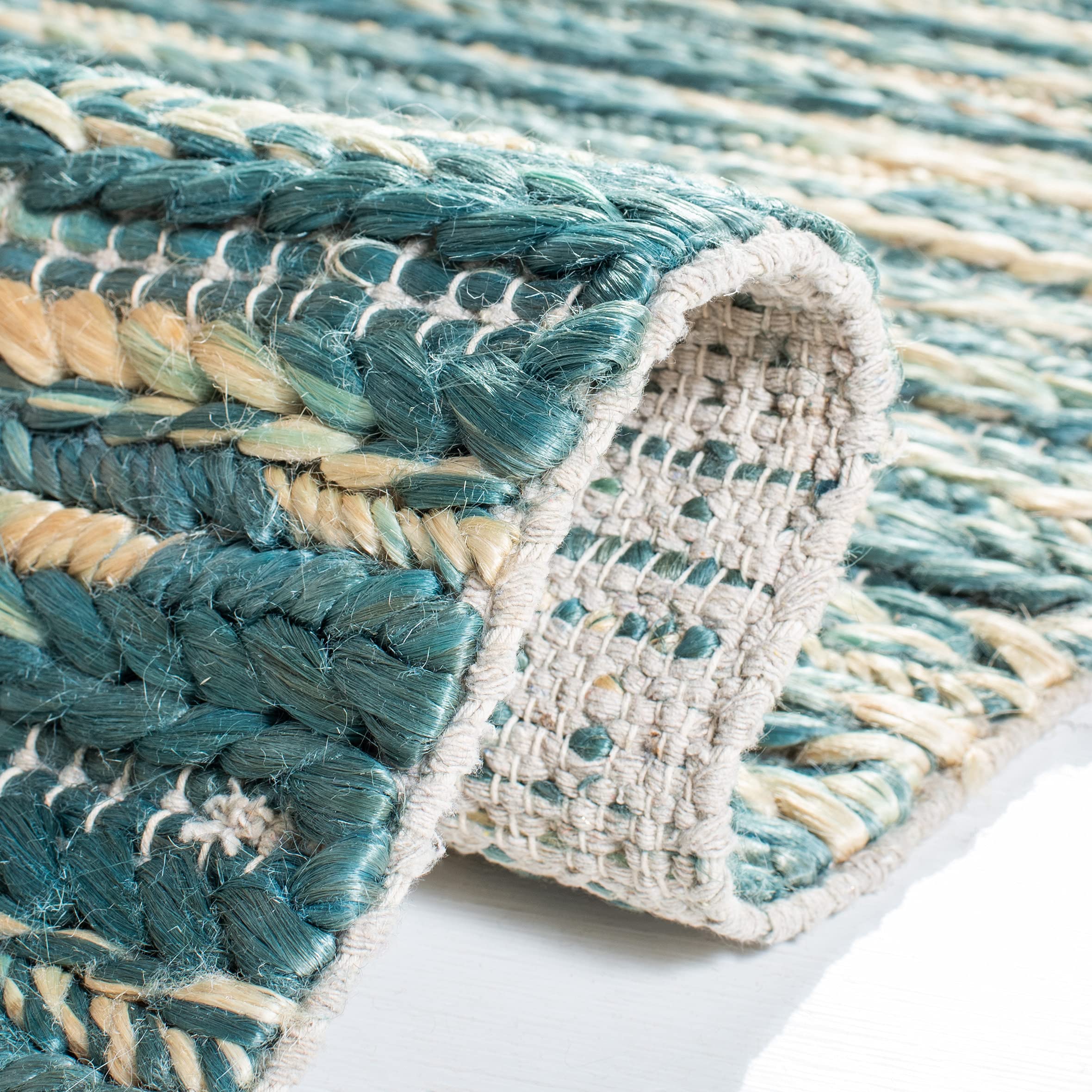 SAFAVIEH Handmade Jute Area Rug 6' x 6' Square - Dark Green & Natural Flatweave - Contemporary Farmhouse & Boho Style - Natural Fiber Collection NF376Y - Perfect for Living Room, Dining Room, Bedroom & Home Decor