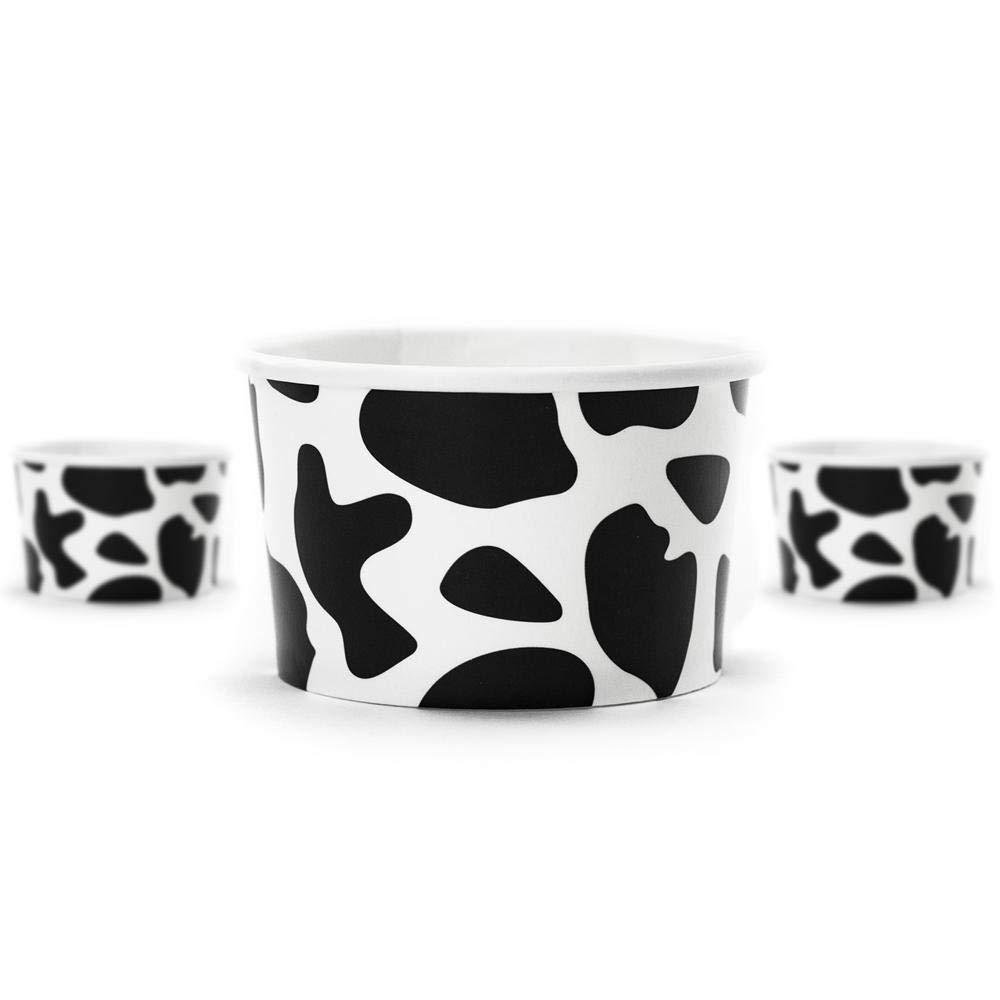 UNIQ 1000-Count 4 oz Disposable Cow Print Paper Ice Cream Cups | Durable Dessert Bowls for Frozen Yogurt, Ice Cream & Party Supplies | Perfect for Birthday Parties, Ice Cream Shops & Catering Events