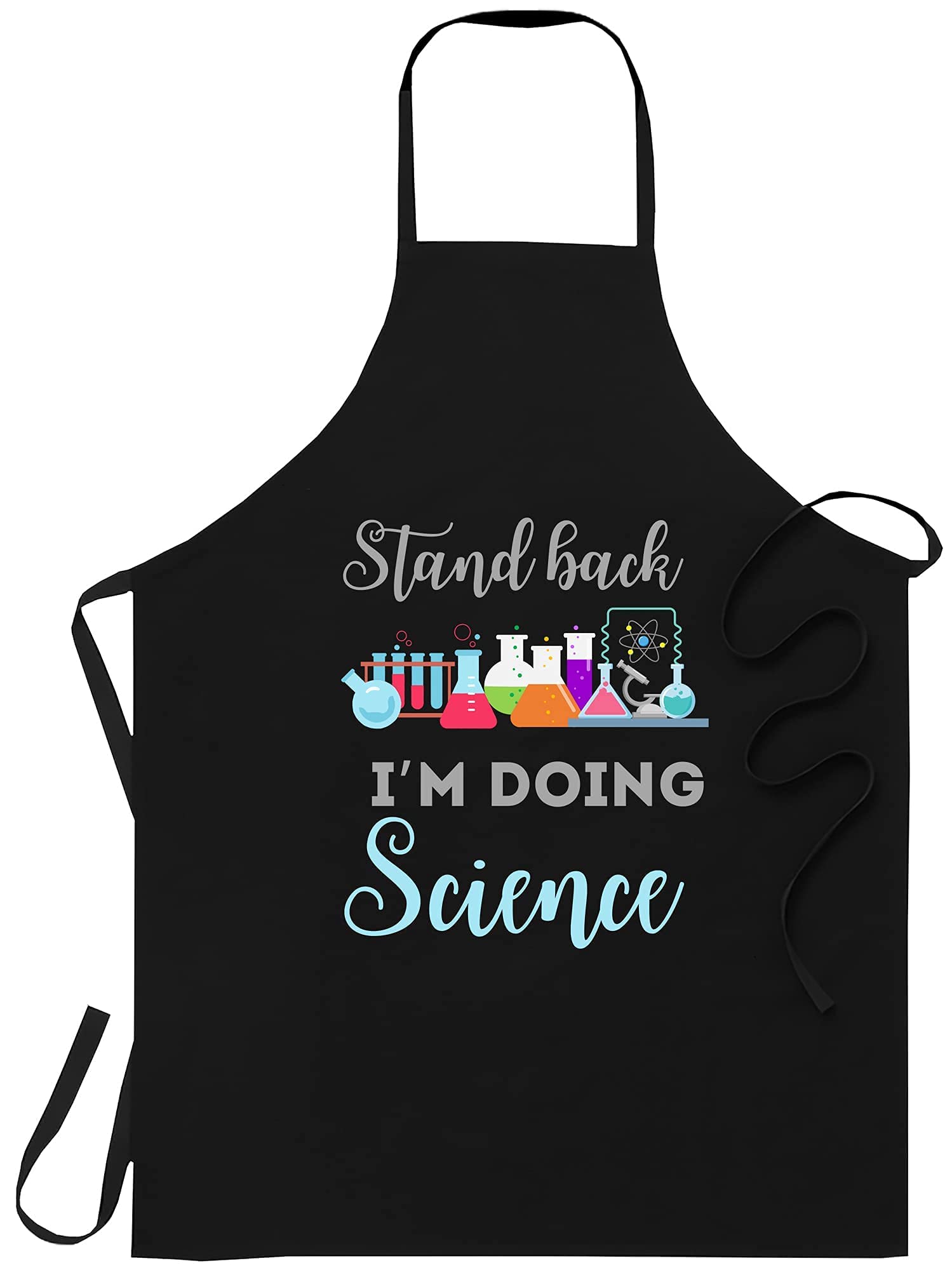 STEM Teacher Apron - 'Stand Back I'm Doing Science' Funny Science Teacher Apron for Classroom, Cooking & Kitchen - Black, 20.5 x 28.3 Inch - Perfect for Science Labs, Cooking Classes & STEM Education Gifts