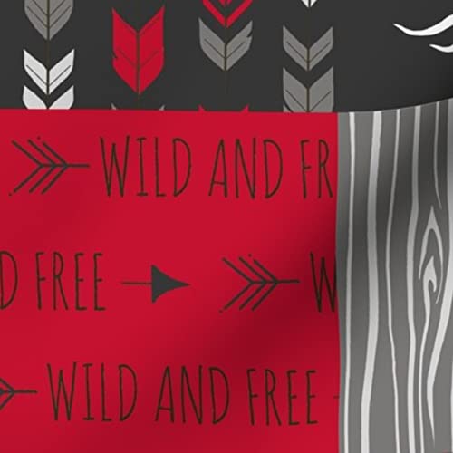 Premium Spoonflower Minky Fabric - Red Charcoal Grey Deer Antler Arrows Woodgrain Print Fat Quarter for Baby Blankets, Quilt Backing & Plush Sewing Projects - Soft Fabric for Nursery Decor, DIY Crafts & Cozy Home Textiles