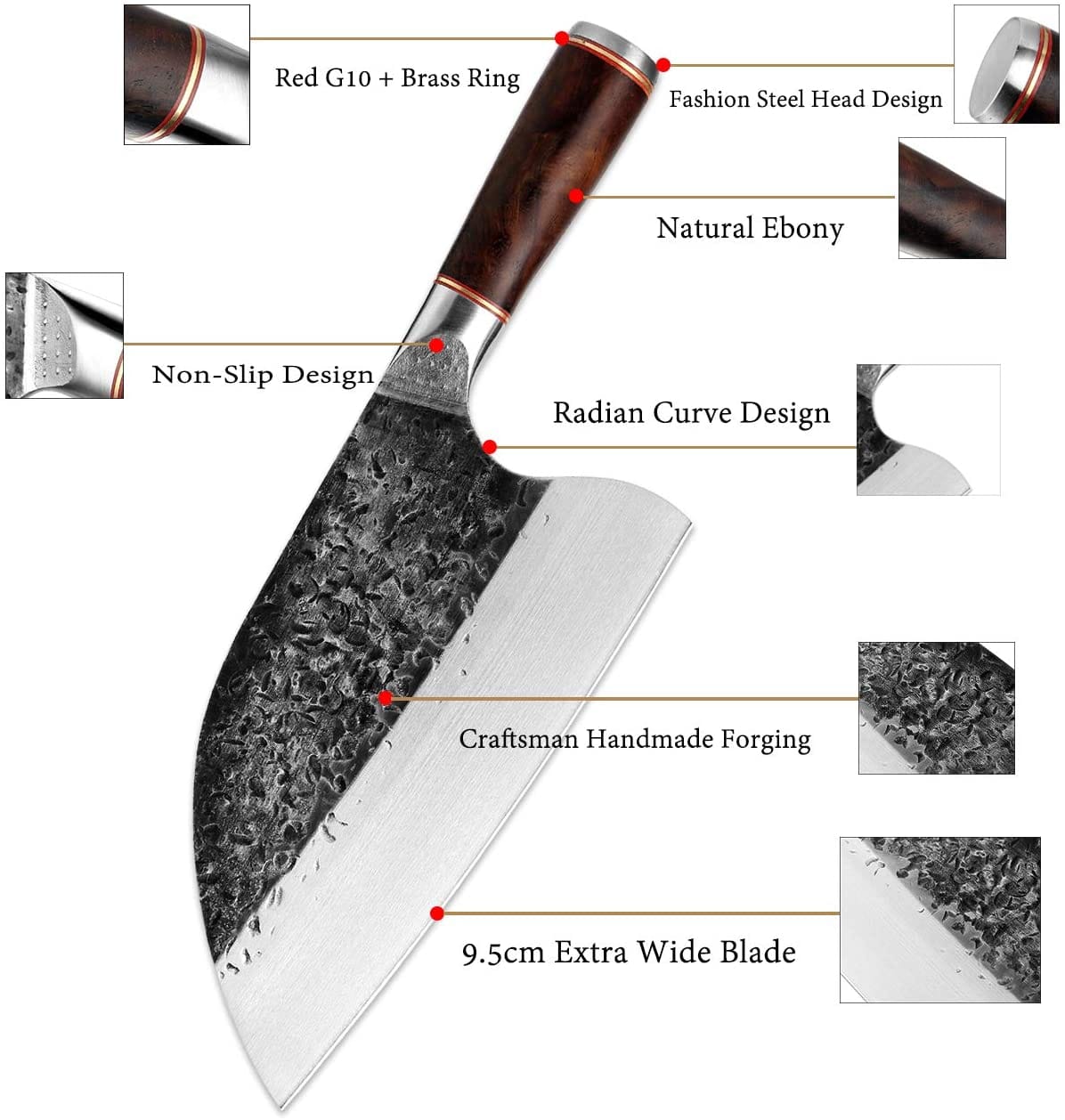 Premium Serbian Chef Knife - High Carbon Steel Meat Cleaver & Butcher Knife | Full Tang Kitchen Knife for Chopping Vegetables & Meat | Professional Cooking, BBQ & Home Kitchen Use