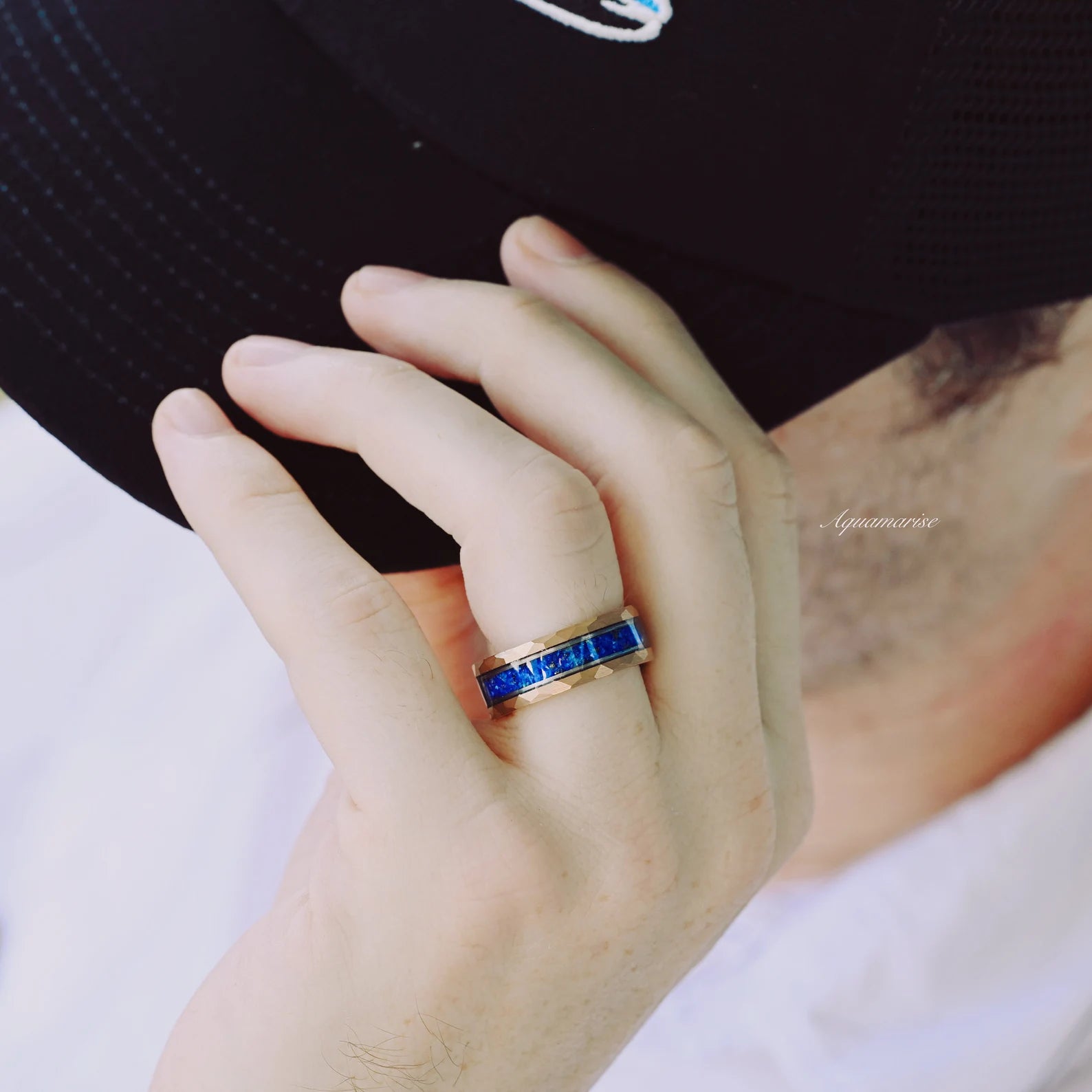 Skye Kite™ Blue Lapis Lazuli & Moonstone Couple Rings - Matching His & Hers Wedding Bands, Spiritual Healing Jewelry for Couples - Perfect for Anniversaries, Engagements and Romantic Gifts