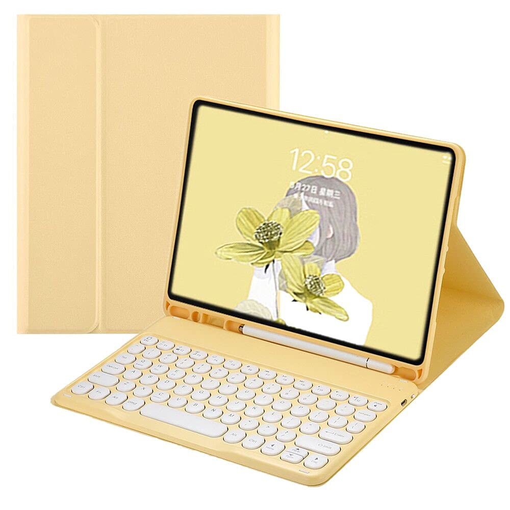 Wireless Bluetooth Keyboard Case for iPad Pro 11-inch (2022/2021/2020 Models) - Detachable Round Key Cute Yellow Cover with Backlit | Perfect for Work, Study & Travel